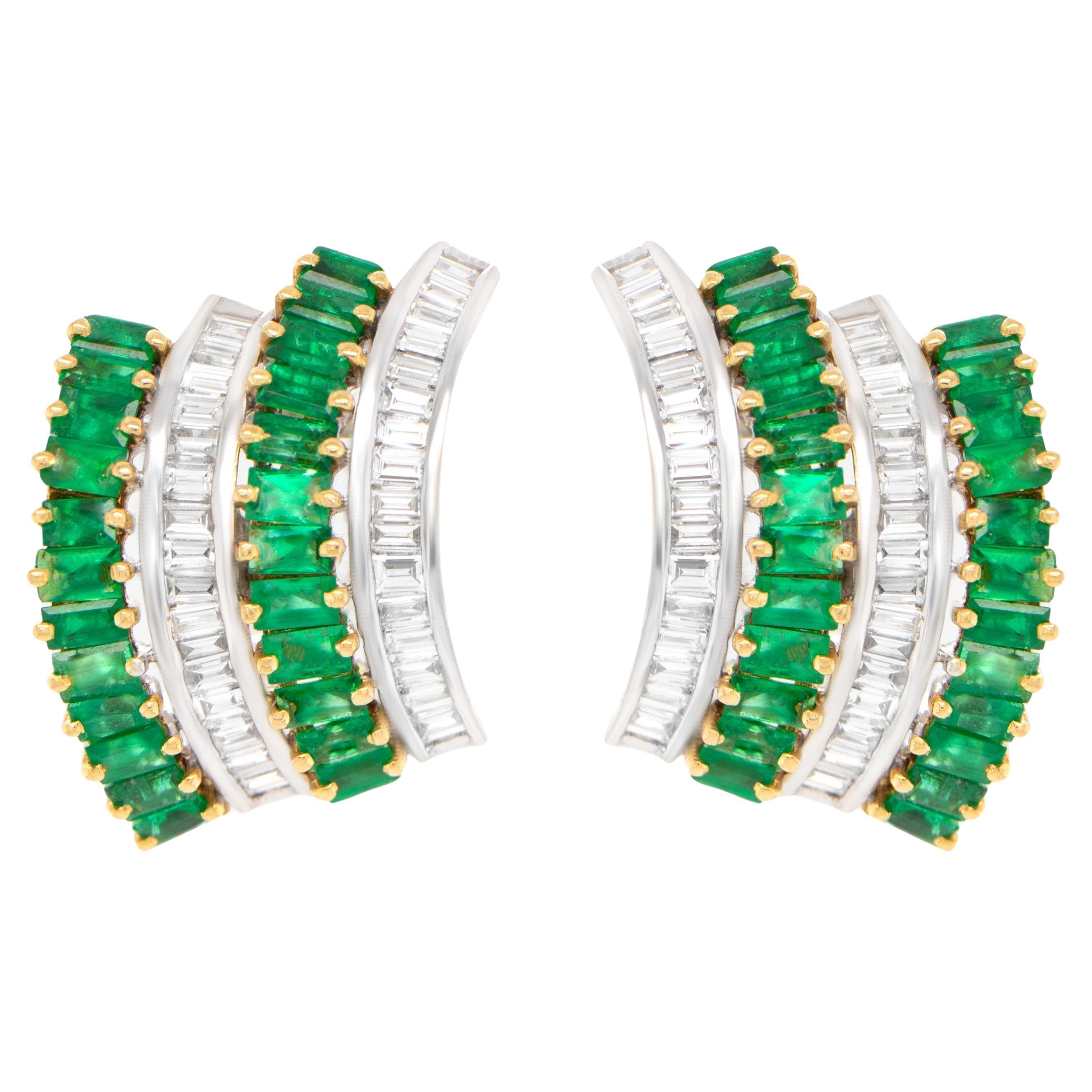 Pendientes Esmeralda y Diamantes Baguettes 6,45 Quilates Oro 18K