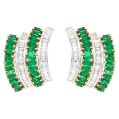 Emerald and Diamond Earrings Baguettes 6.45 Carats 18K Gold