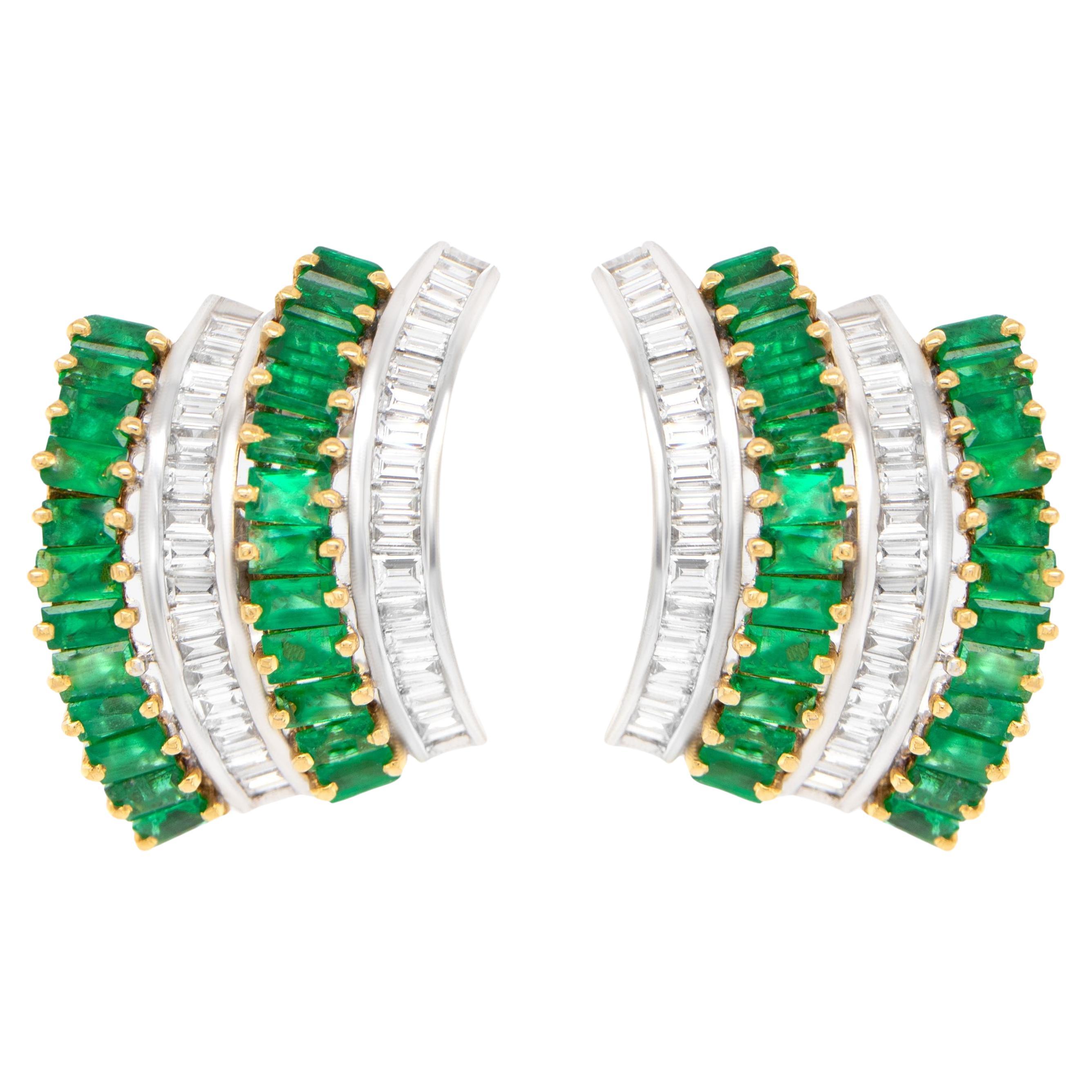 Emerald and Diamond Earrings Baguettes 6.45 Carats 18K Gold