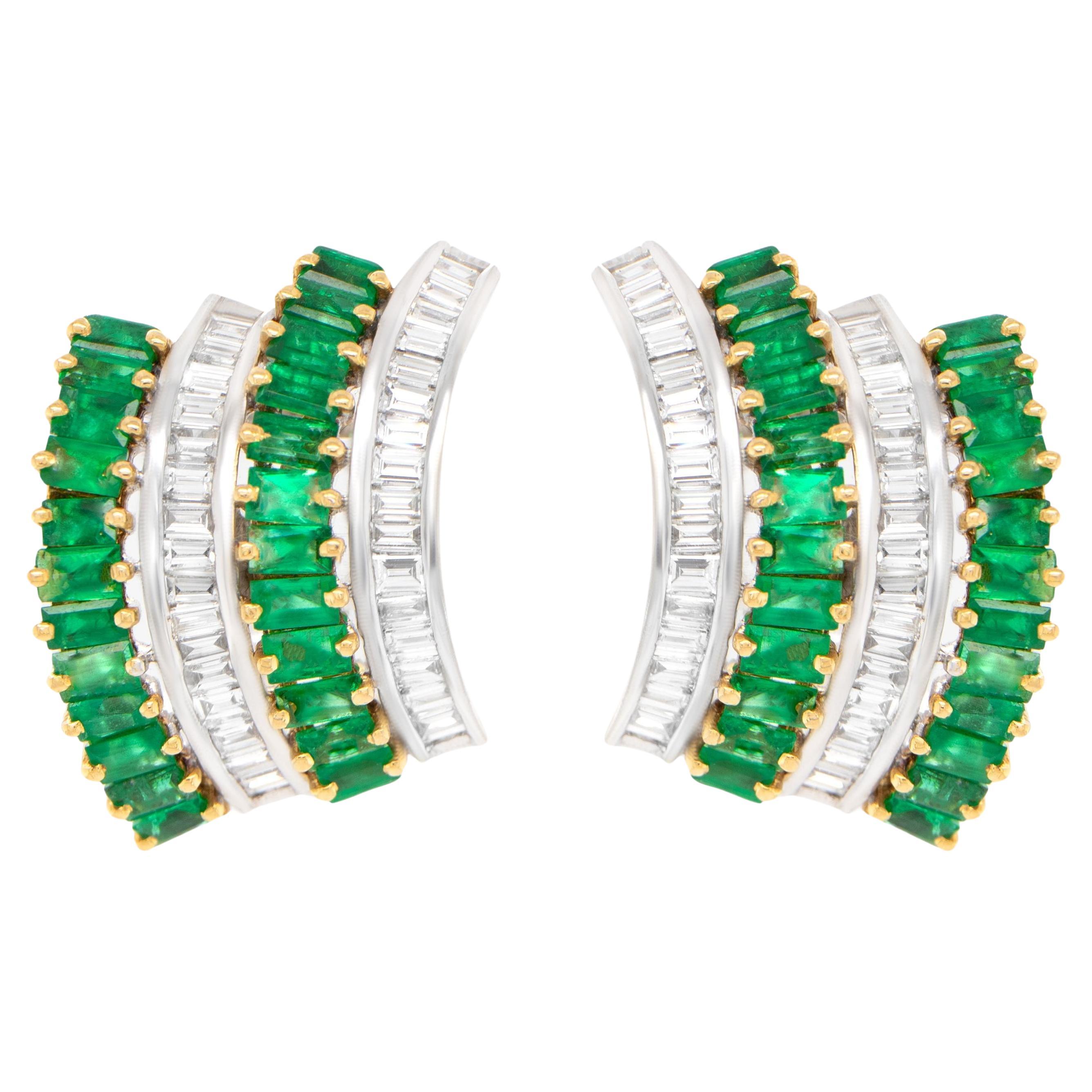 Pendientes Esmeralda y Diamantes Baguettes 6,45 Quilates Oro 18K