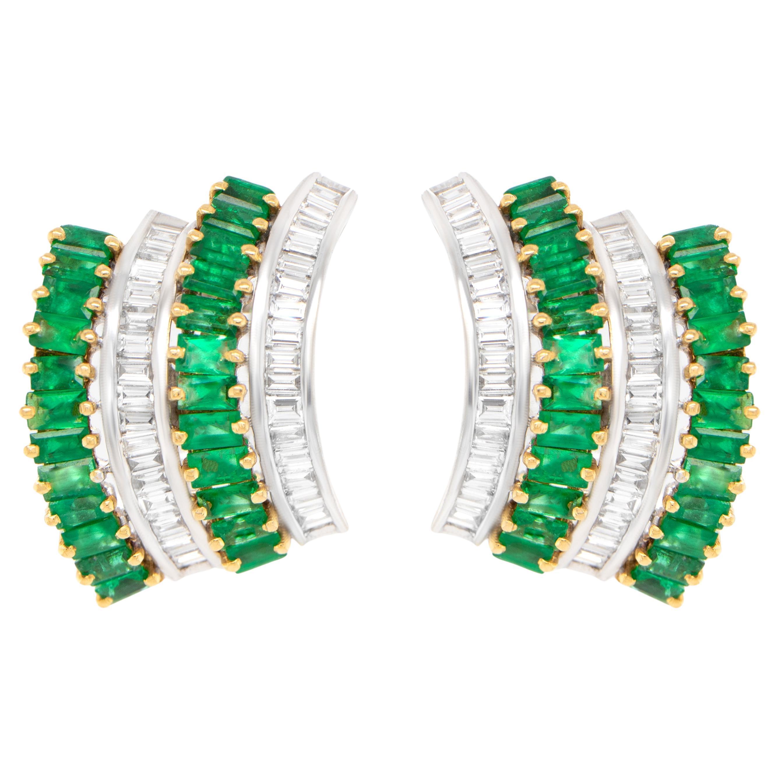 Pendientes Esmeralda y Diamantes Baguettes 6,45 Quilates Oro 18K en venta