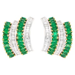 Emerald and Diamond Earrings Baguettes 6.45 Carats 18K Gold