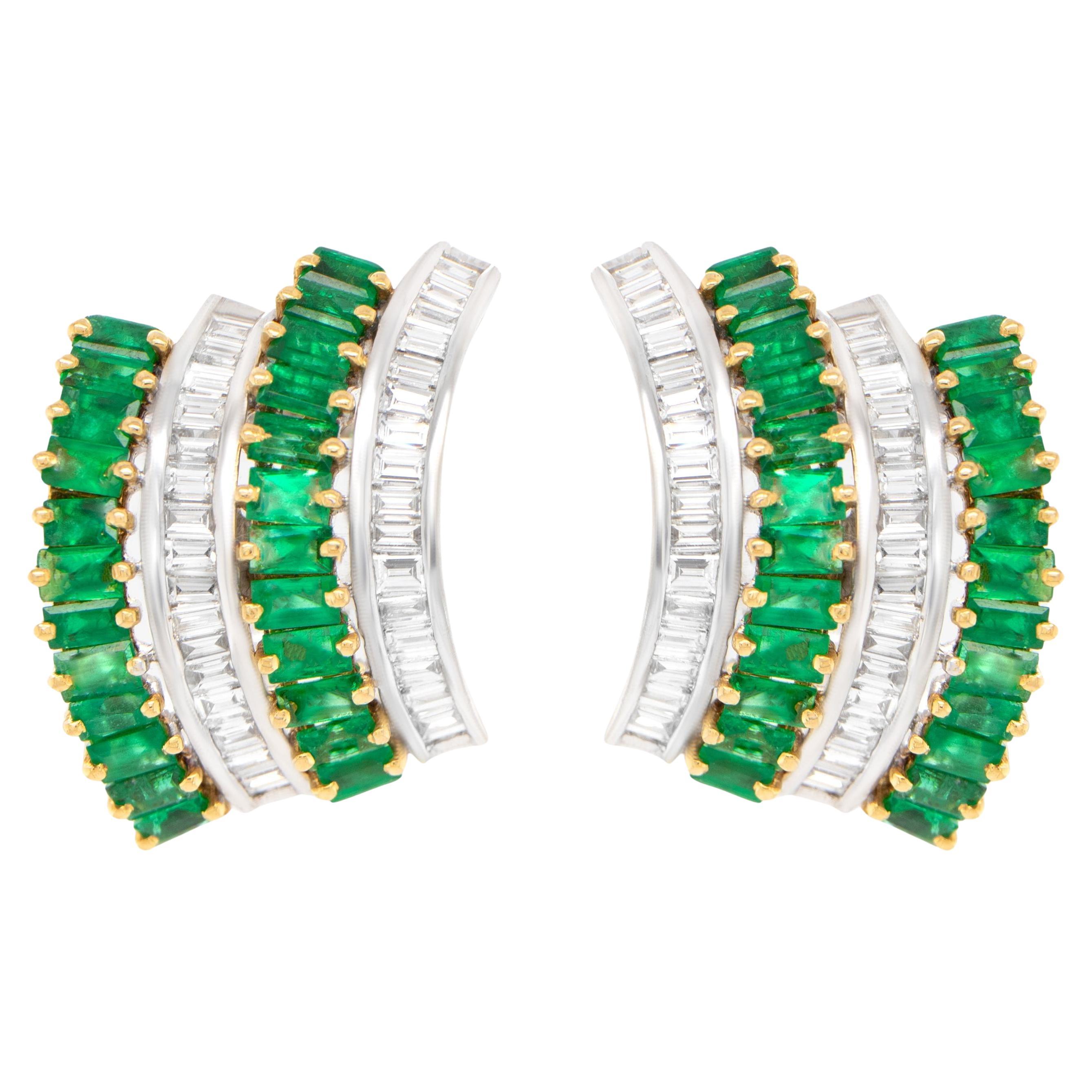 Pendientes Esmeralda y Diamantes Baguettes 6,45 Quilates Oro 18K
