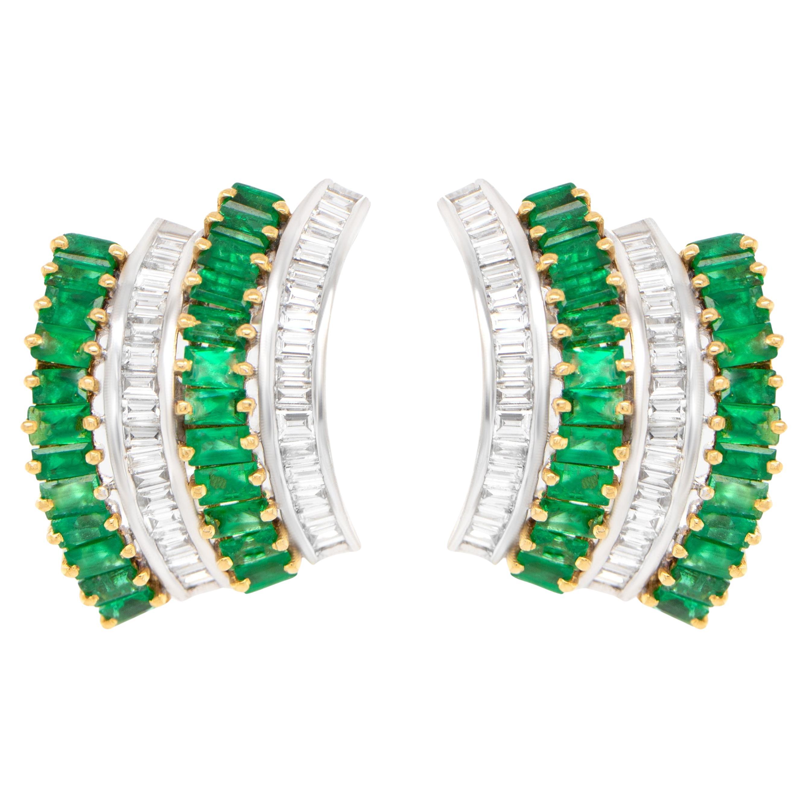 Pendientes Esmeralda y Diamantes Baguettes 6,45 Quilates Oro 18K en venta