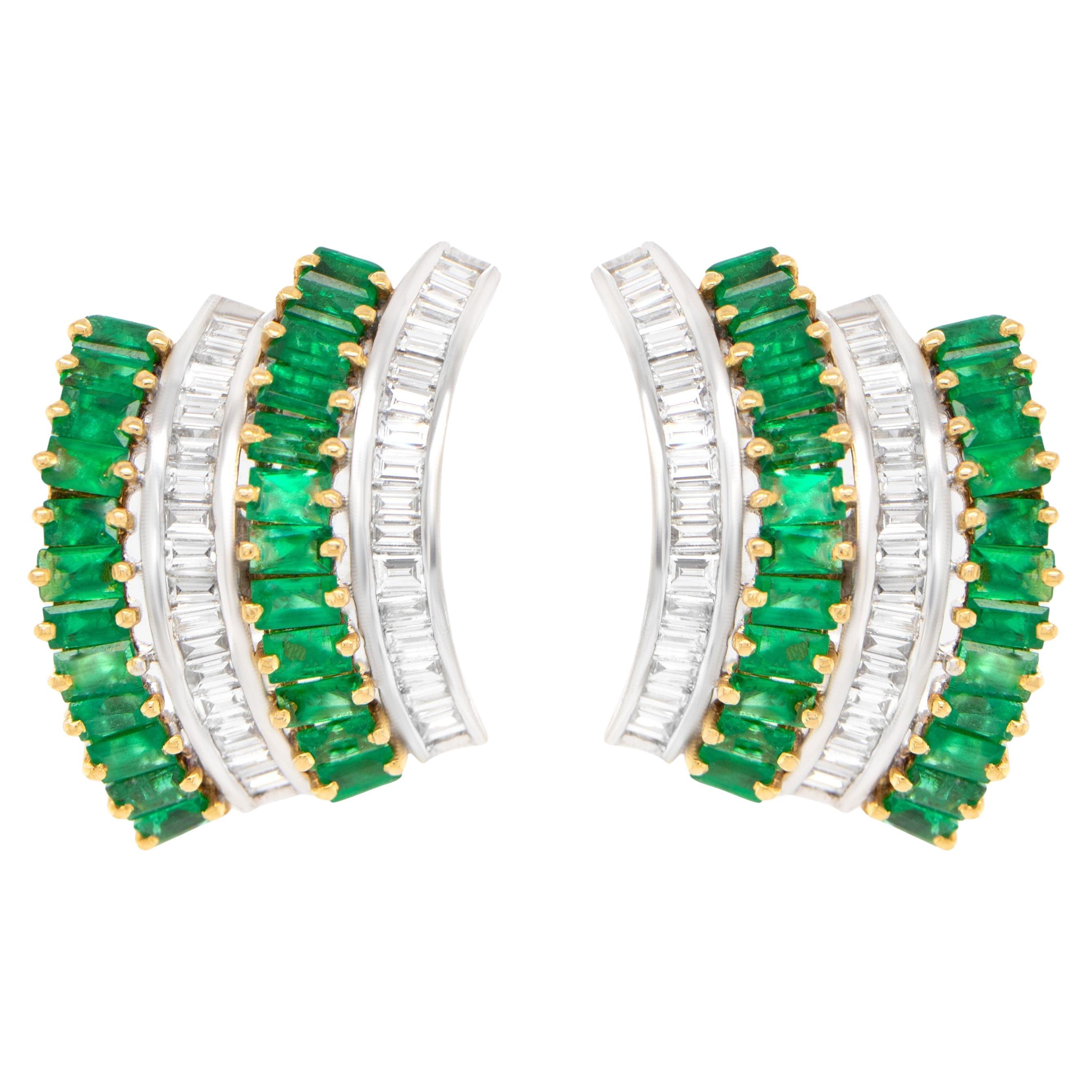 Ohrringe mit Smaragd und Diamant Baguettes 6,45 Karat 18K Gold
