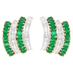 Ohrringe mit Smaragd und Diamant Baguettes 6,45 Karat 18K Gold