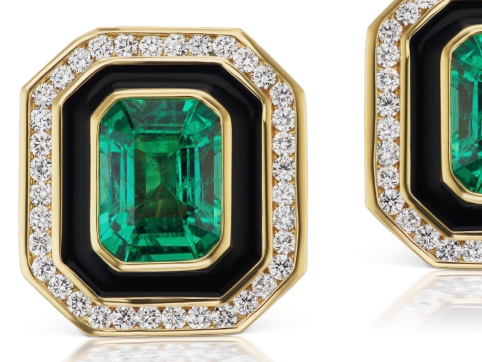 Modern Emerald and Diamond Earrings by Andrew Glassford For Sale