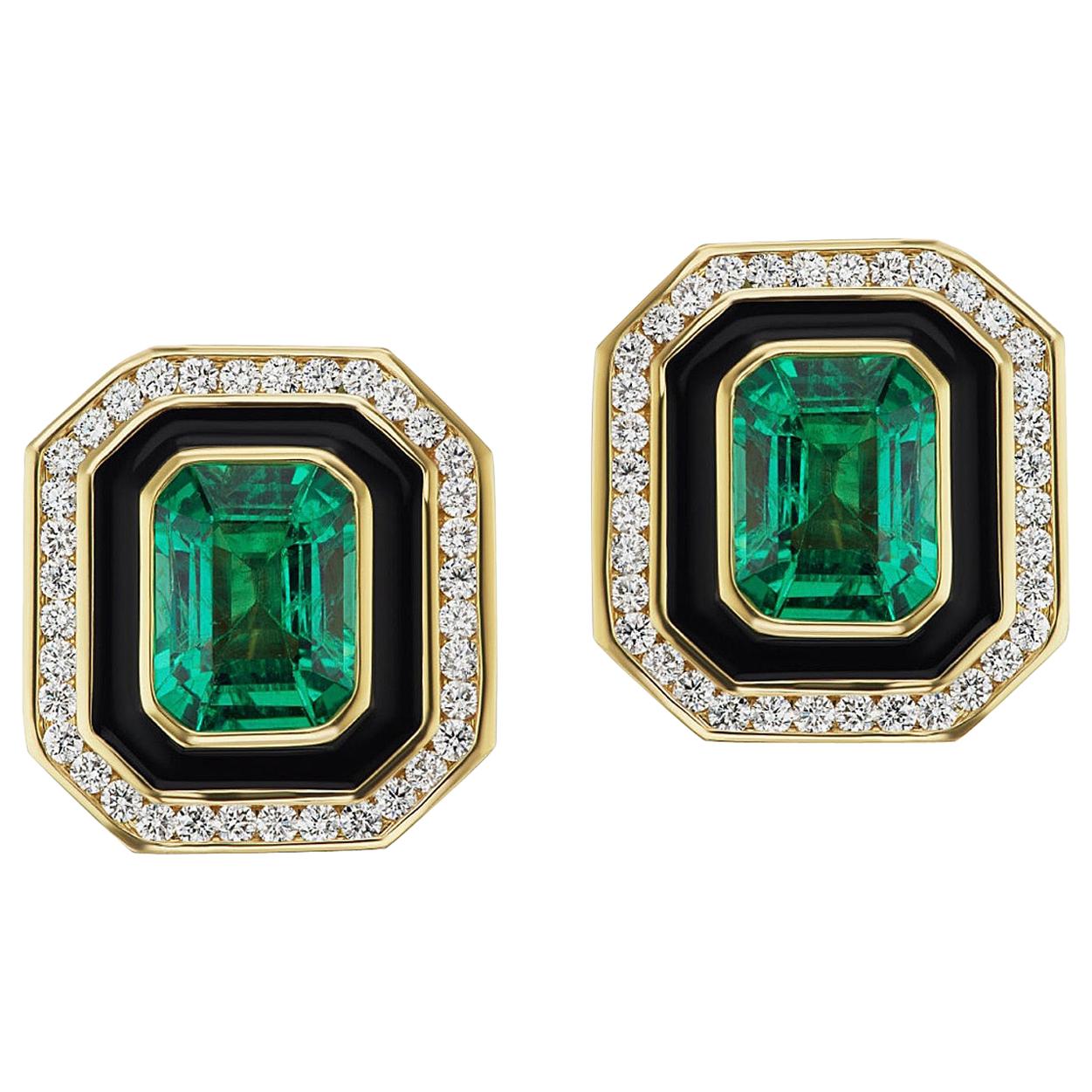 Emerald and Diamond Earrings by Andrew Glassford For Sale