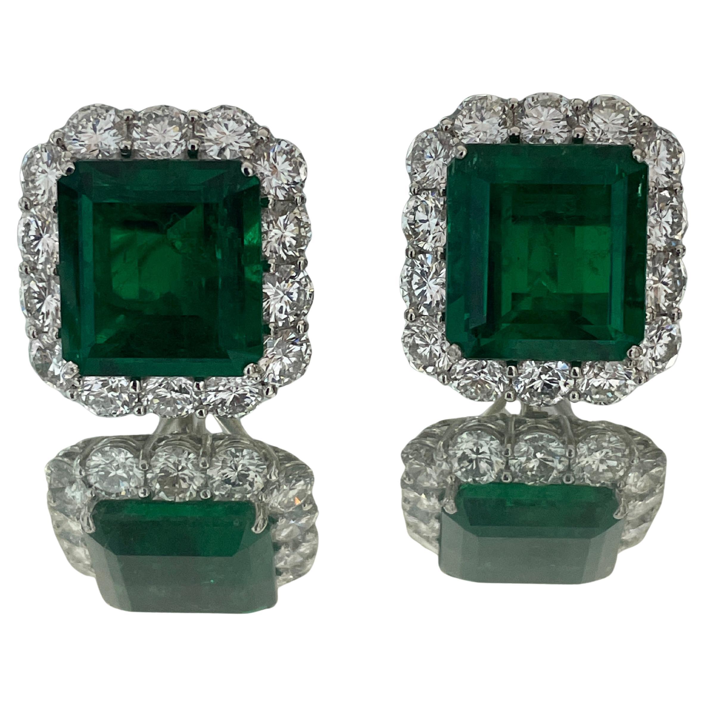 emerald and diamond earrings Colombia-Muzo certified 25cts in vendita