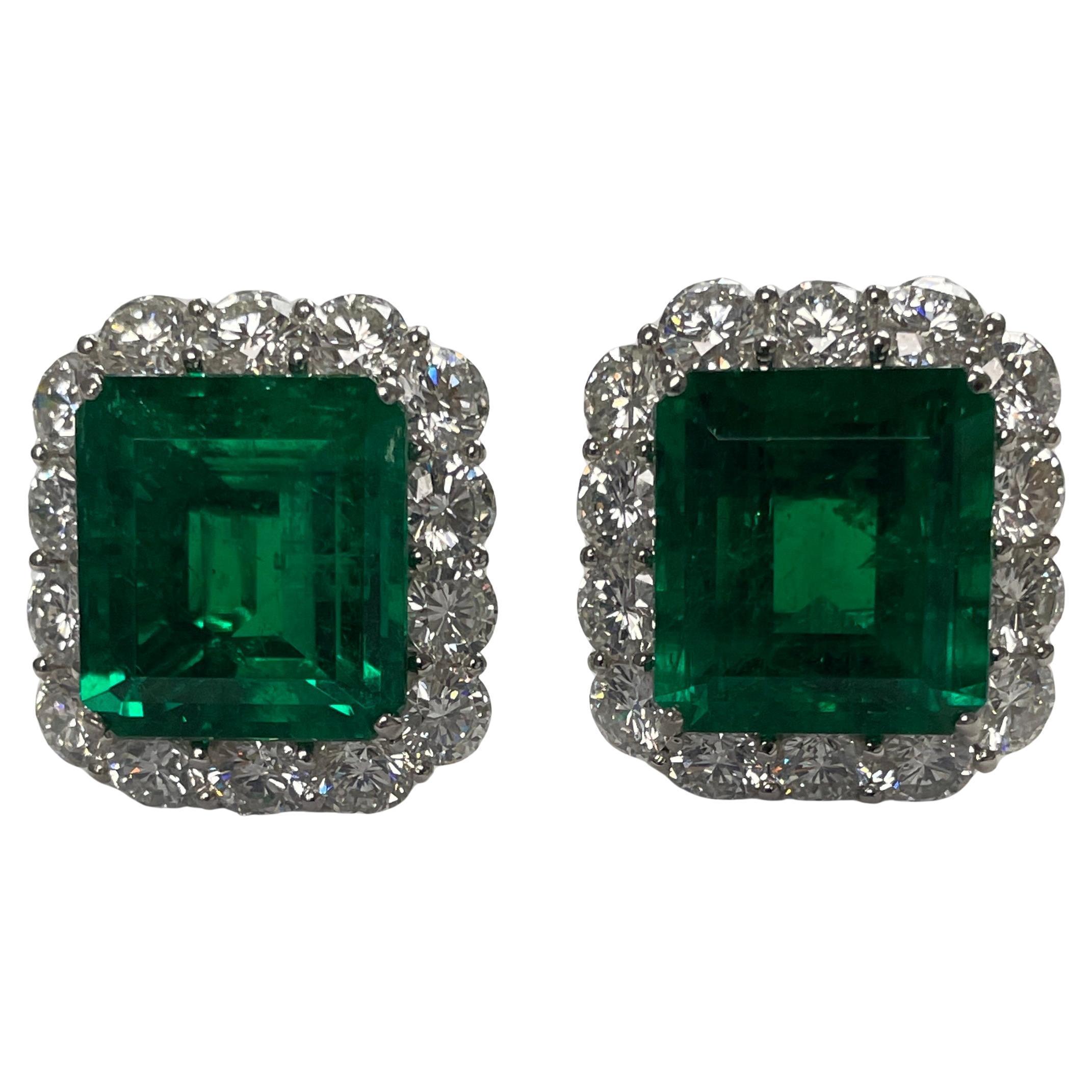 emerald and diamond earrings Colombia-Muzo certified 25cts