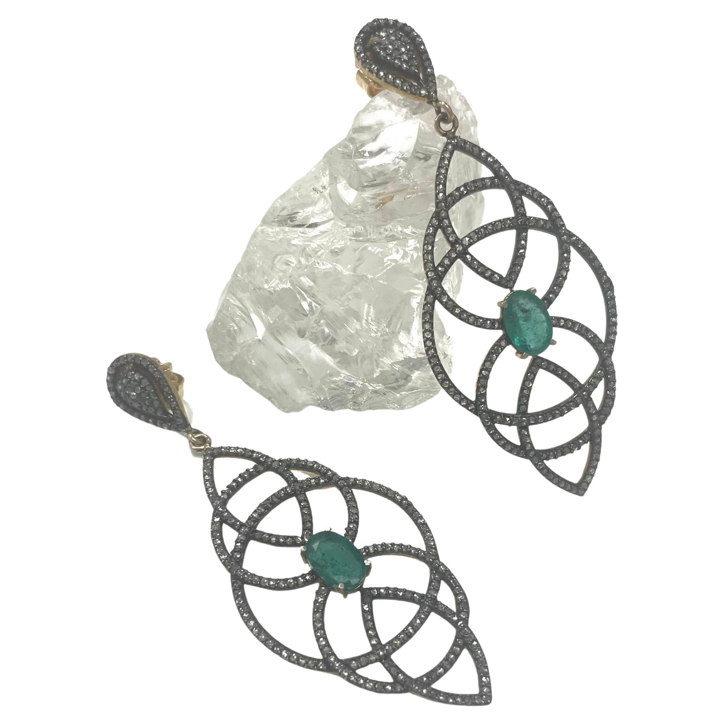 Emerald and Diamond Paradizia Earrings For Sale 4