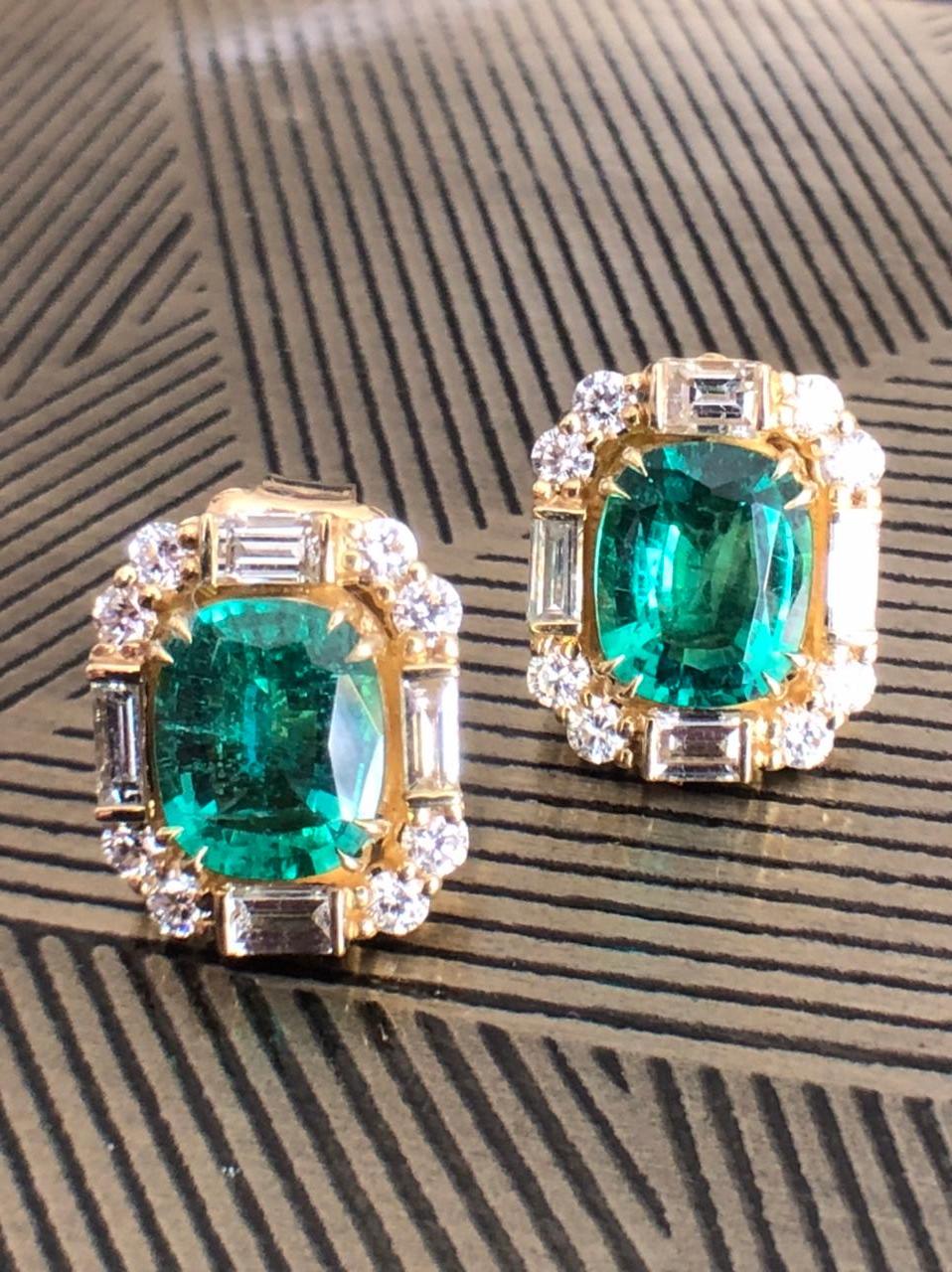 Modern Emerald and Diamond Earrings by Andrew Glassford