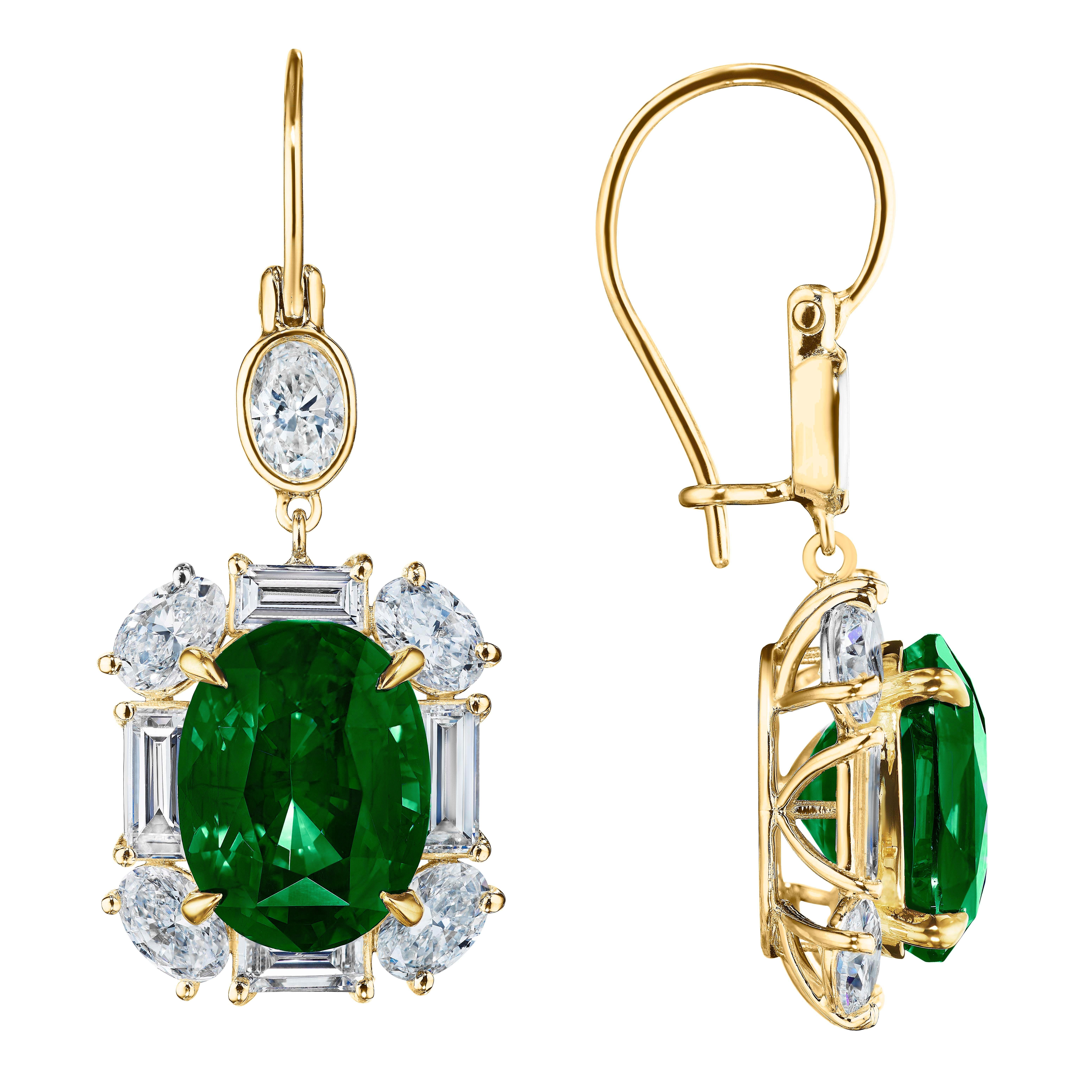 Oval Cut Emerald and Diamond Earrings