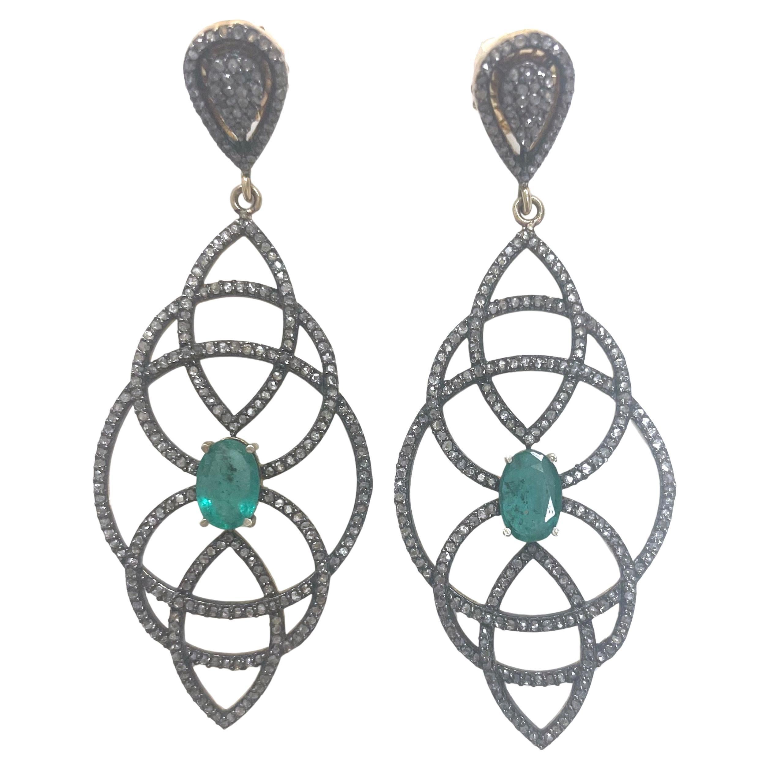 Artisan Emerald and Diamond Paradizia Earrings For Sale