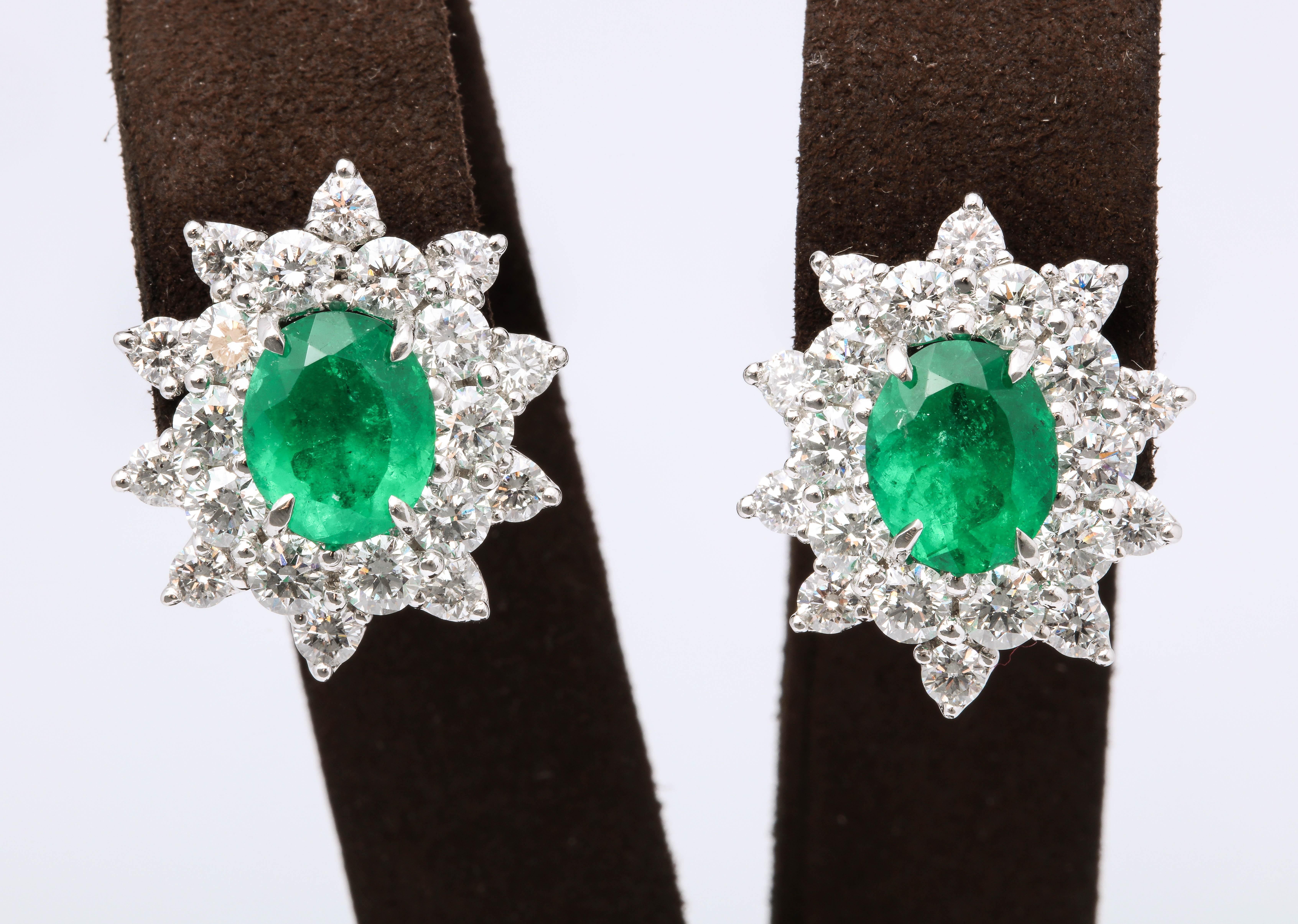 Oval Cut Emerald and Diamond Earrings For Sale