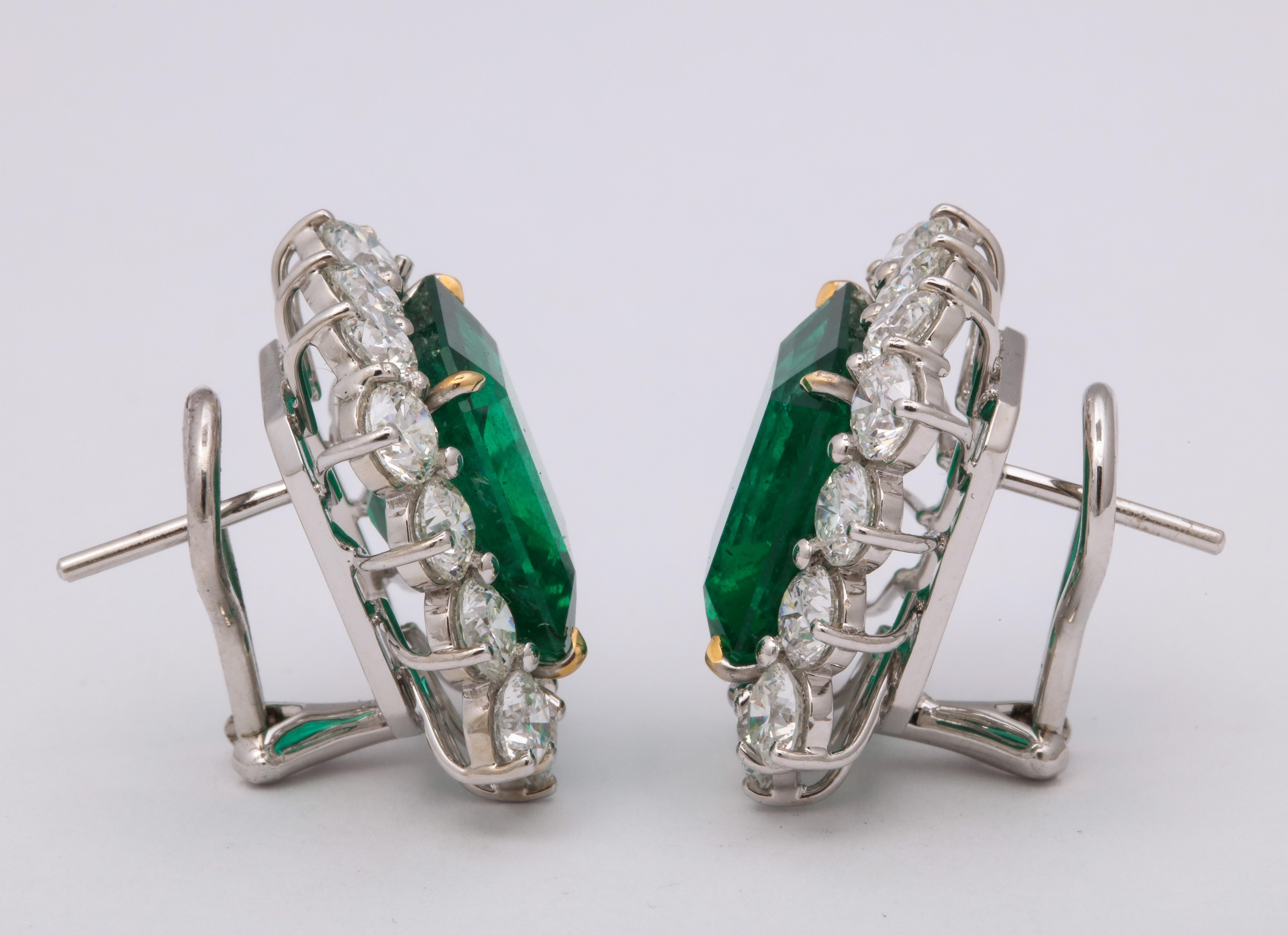 Emerald Cut Emerald and Diamond Earrings