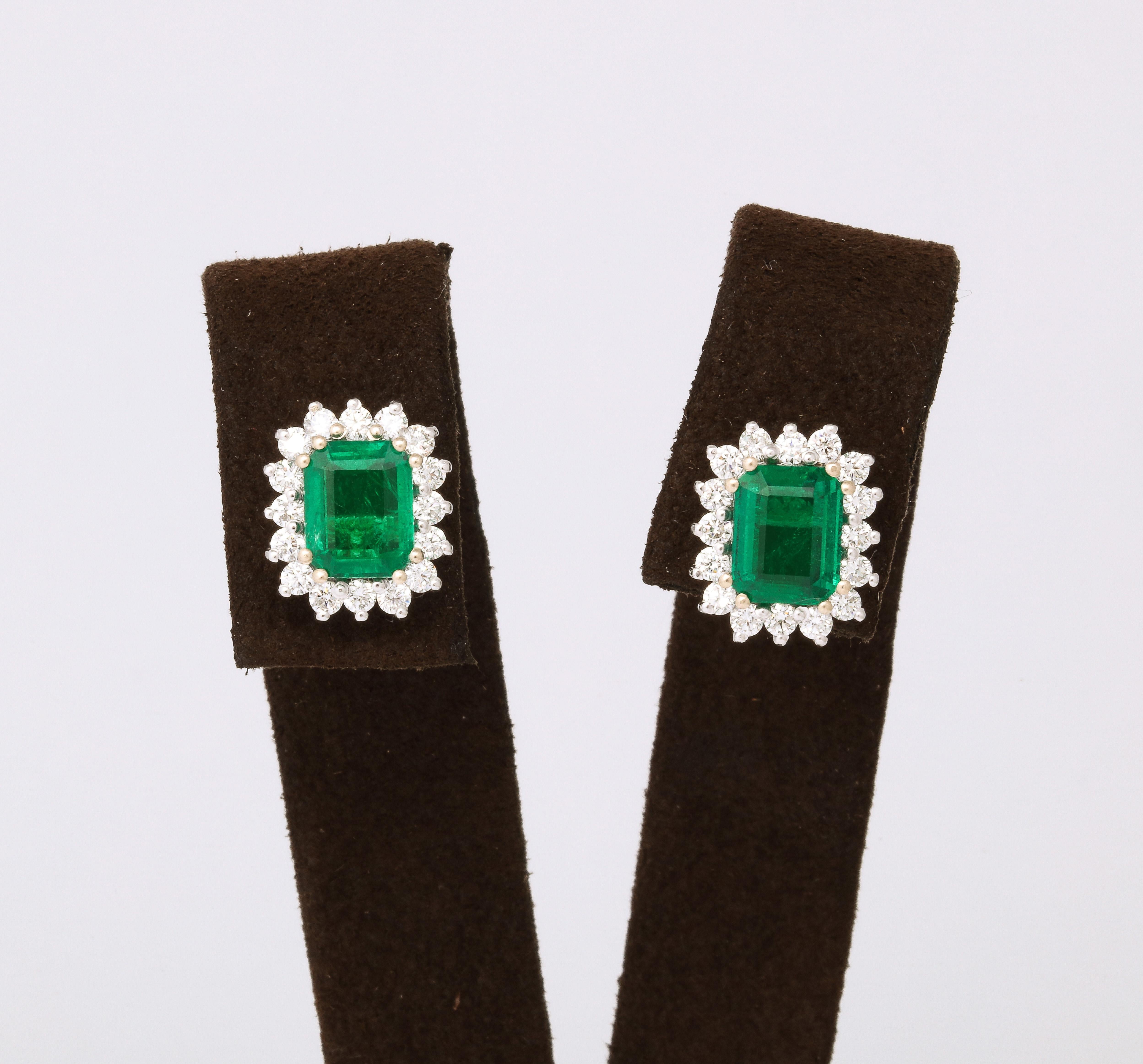 Emerald Cut Emerald and Diamond Earrings For Sale