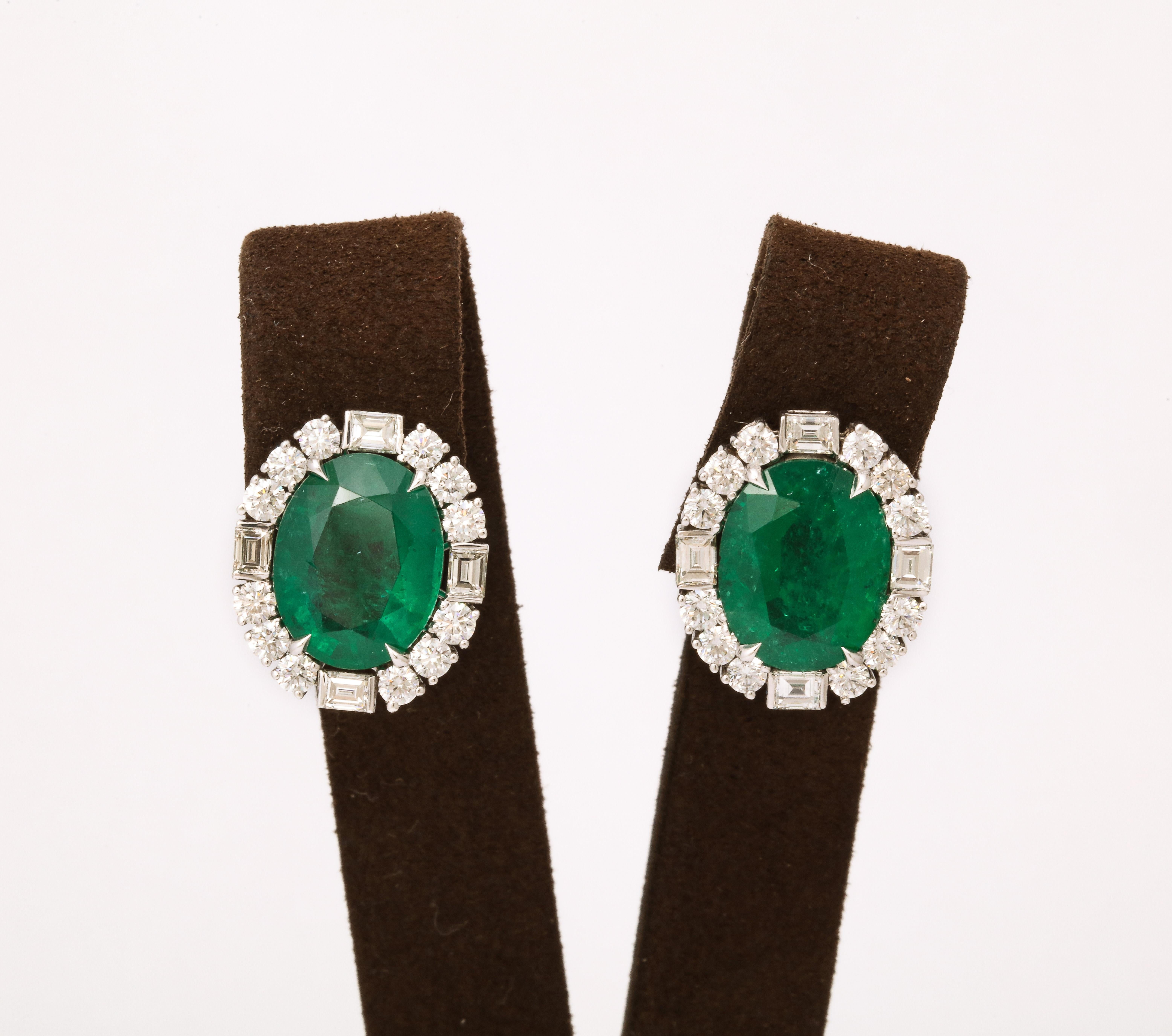 Oval Cut Emerald and Diamond Earrings For Sale