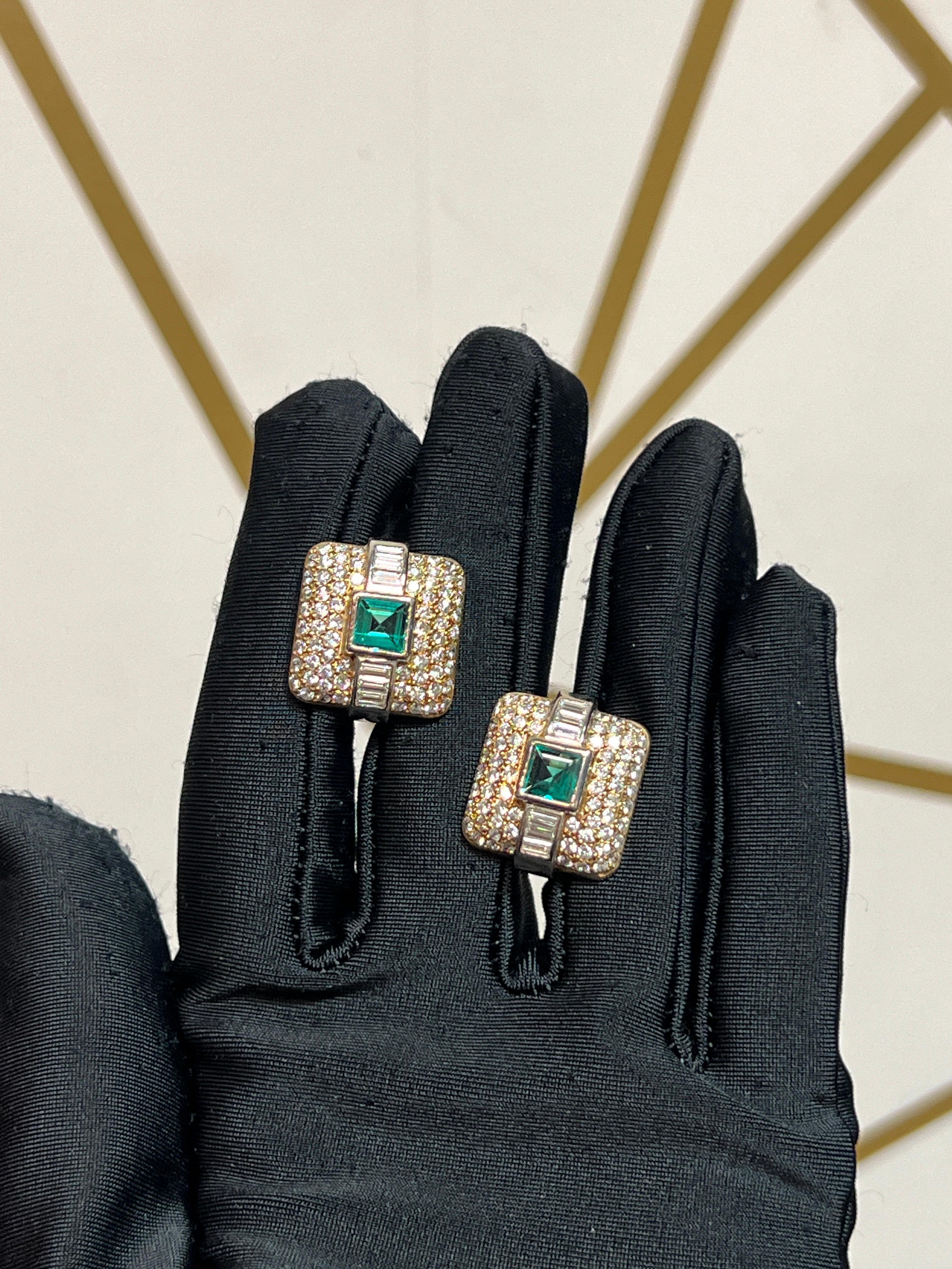 Mixed Cut Emerald and Diamond Earrings For Sale