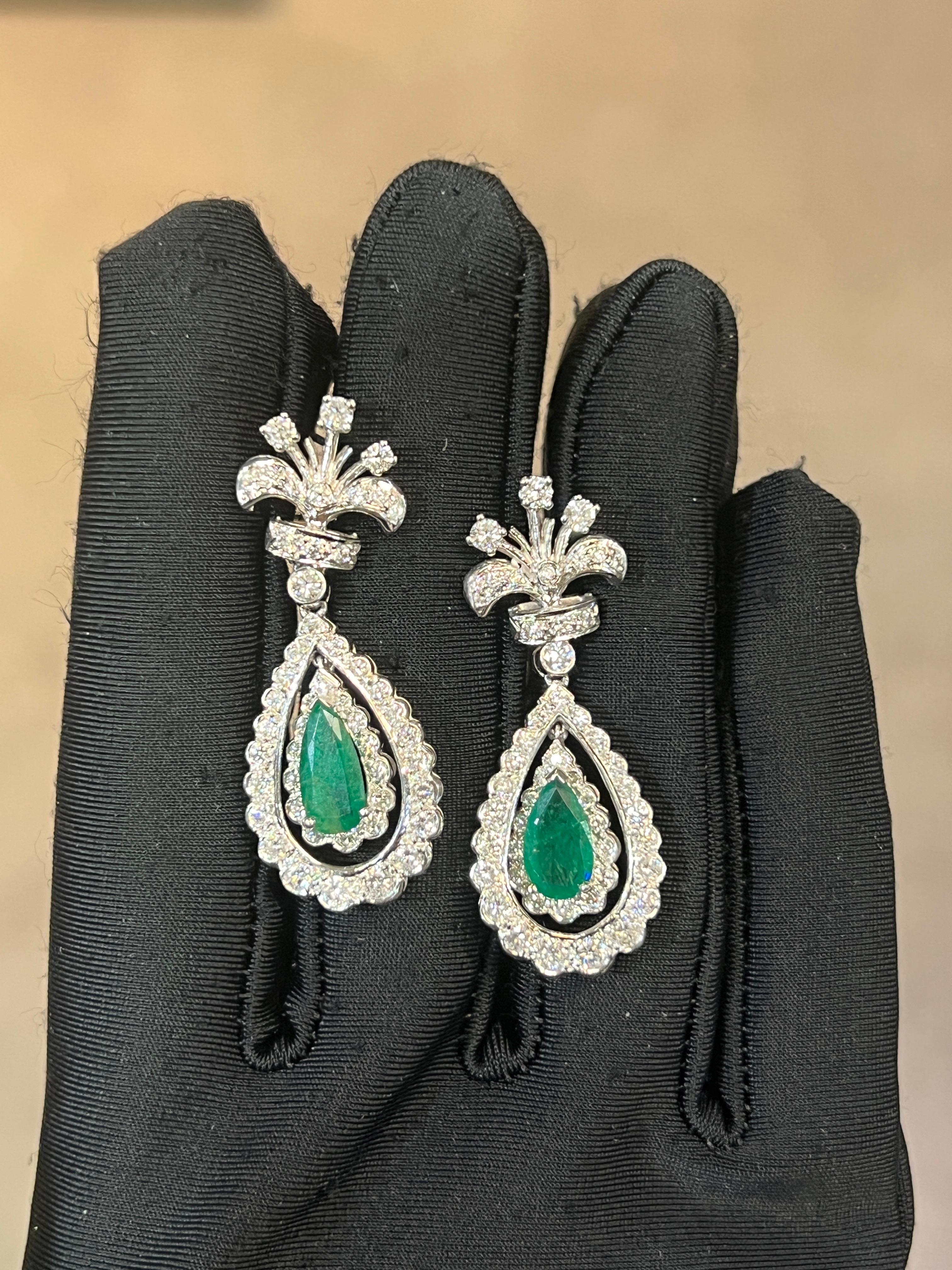 Mixed Cut Emerald and Diamond Earrings For Sale