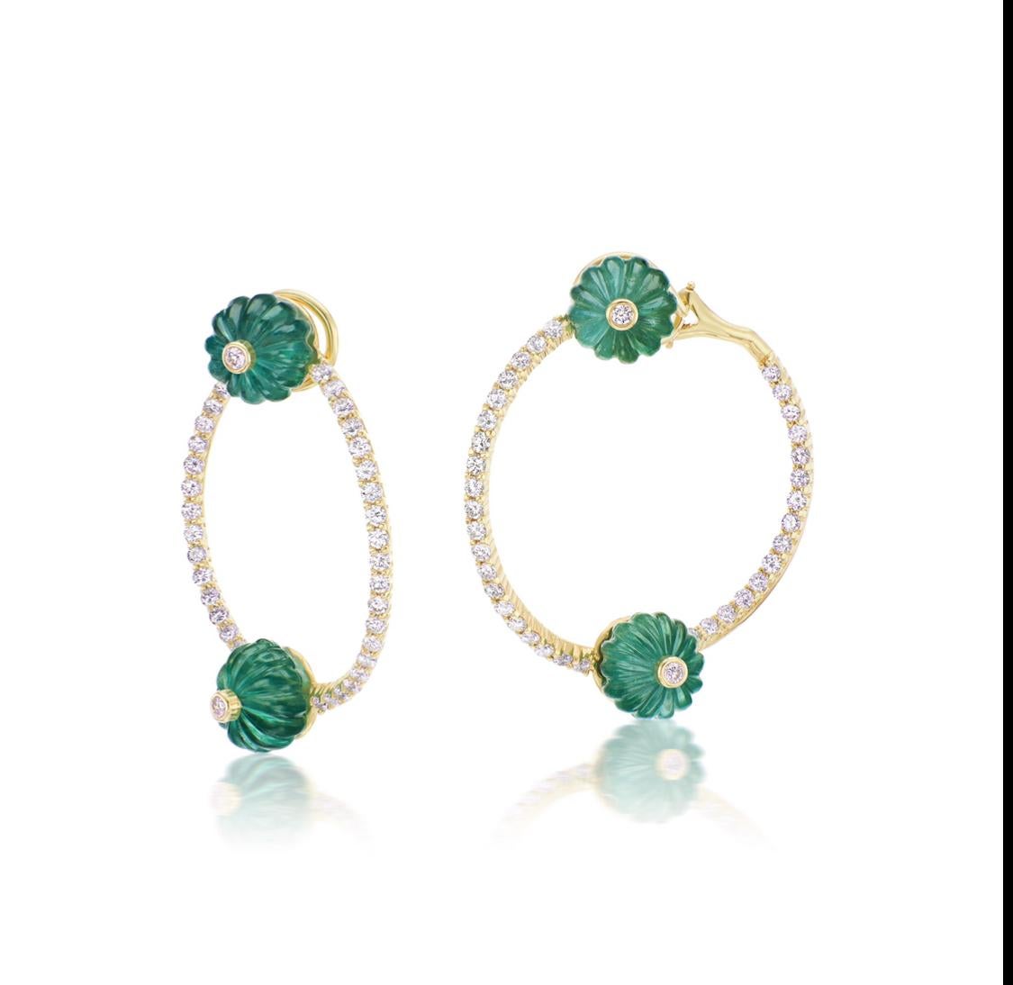 Round Cut Emerald and Diamond Earrings For Sale