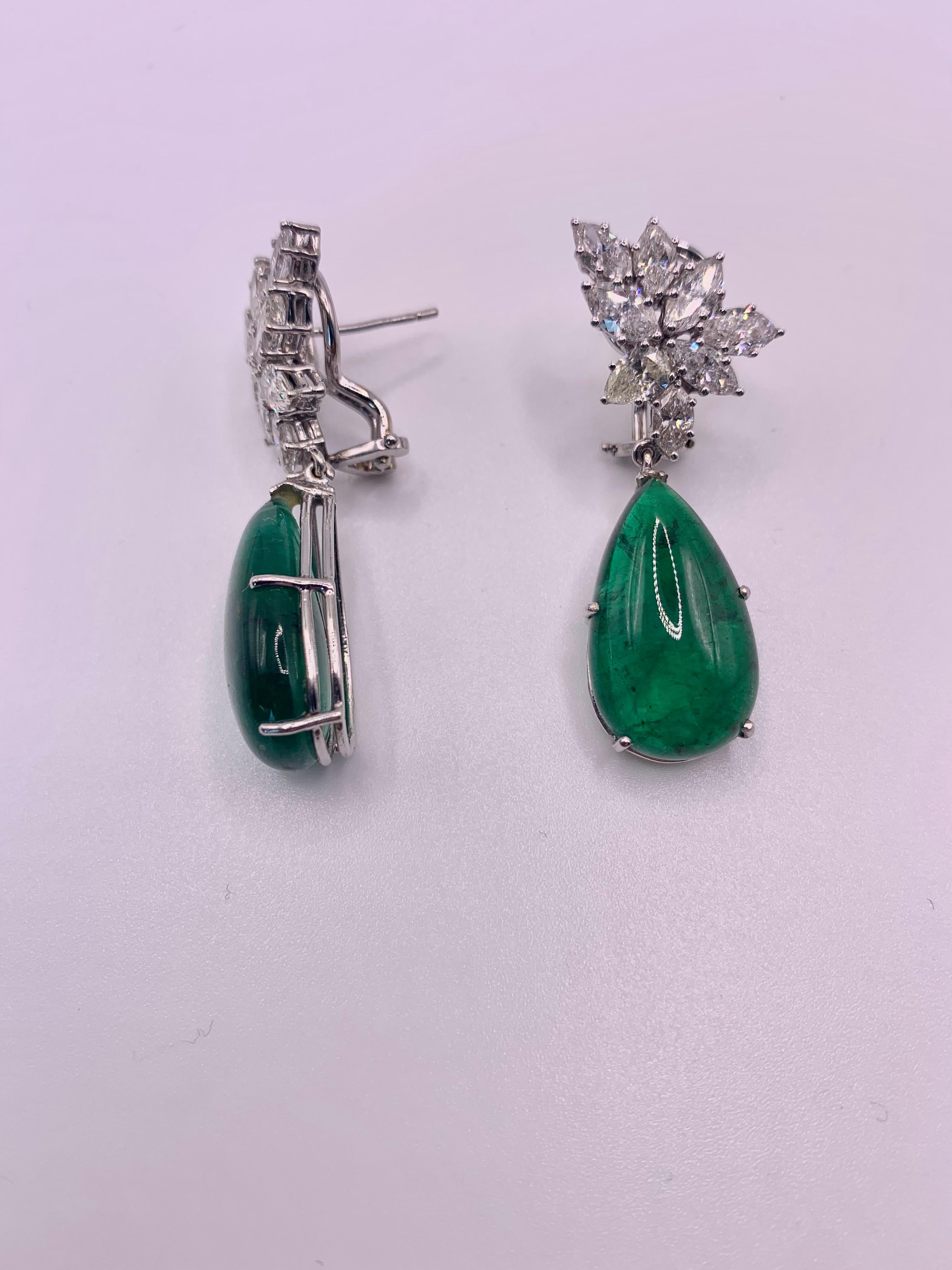 Contemporary Emerald and Diamond Earrings For Sale