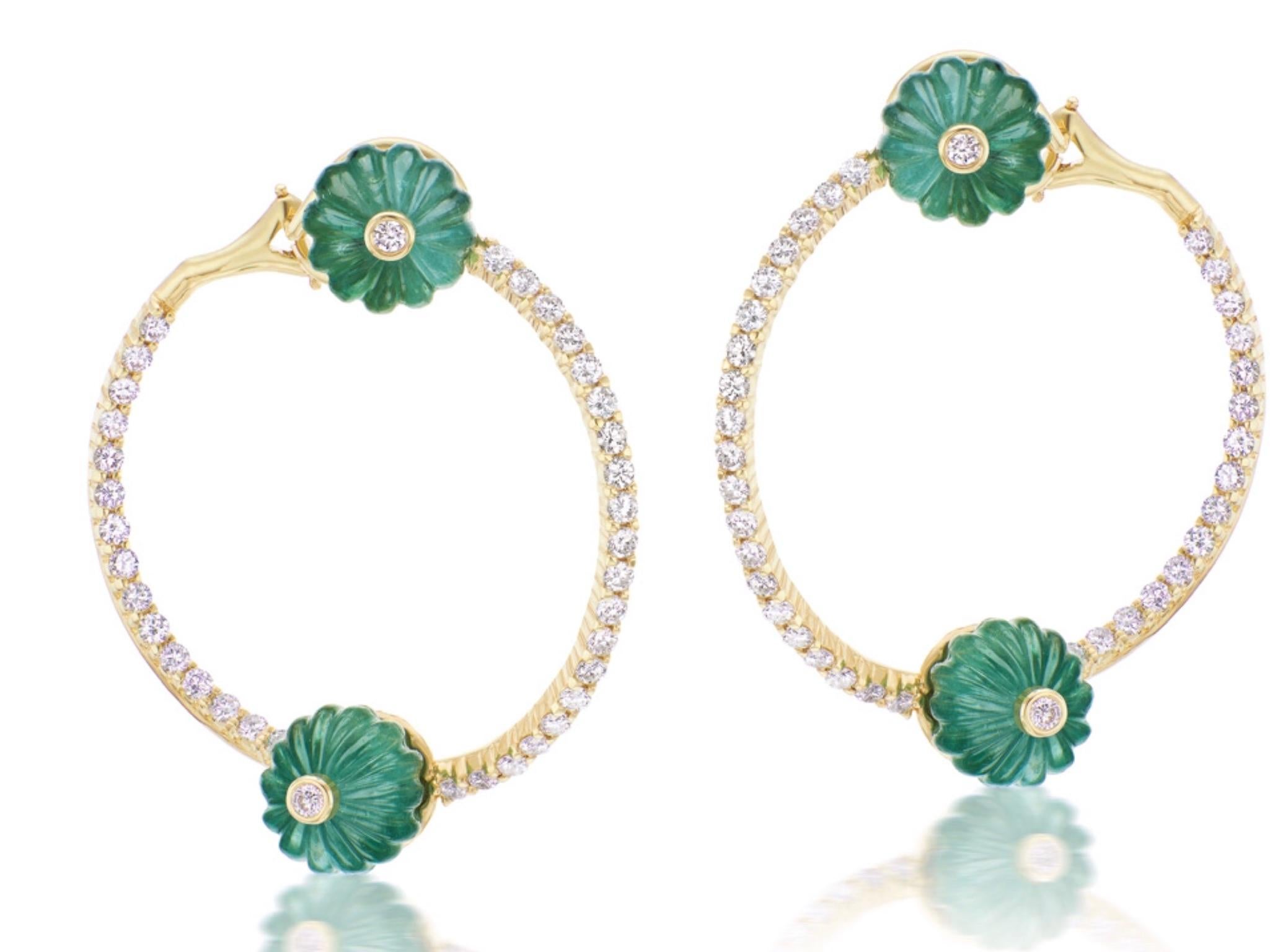 Emerald and Diamond Earrings In New Condition For Sale In Dallas, TX