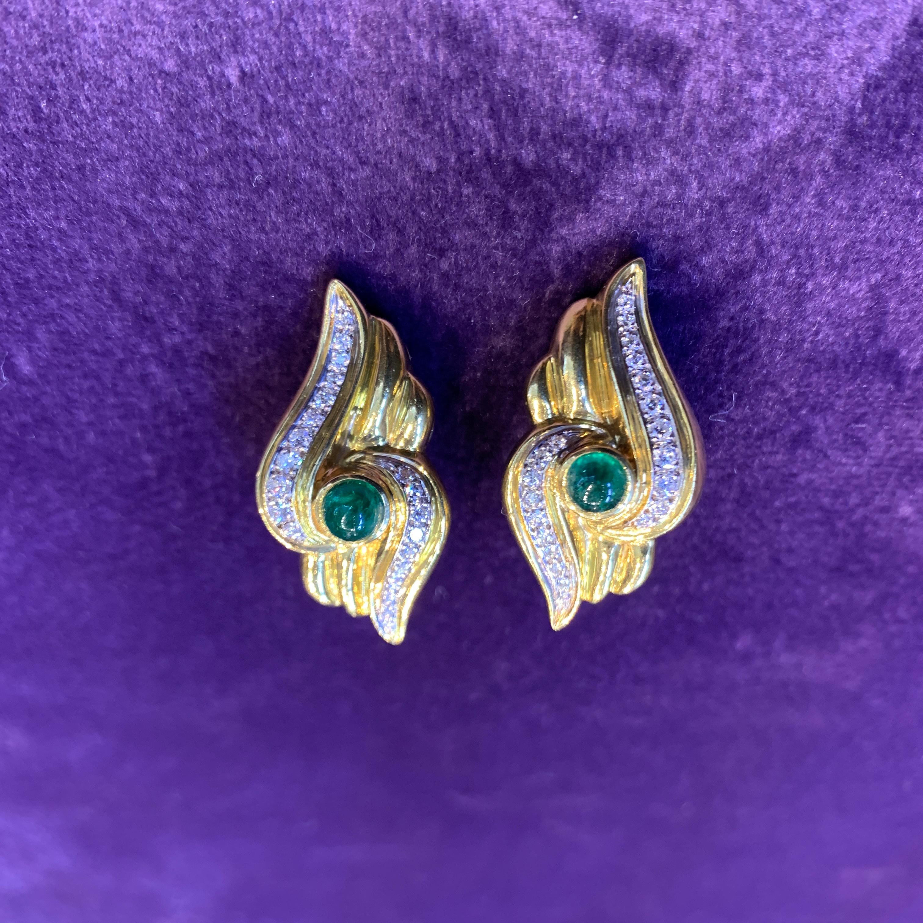 Women's Emerald and Diamond Earrings  For Sale