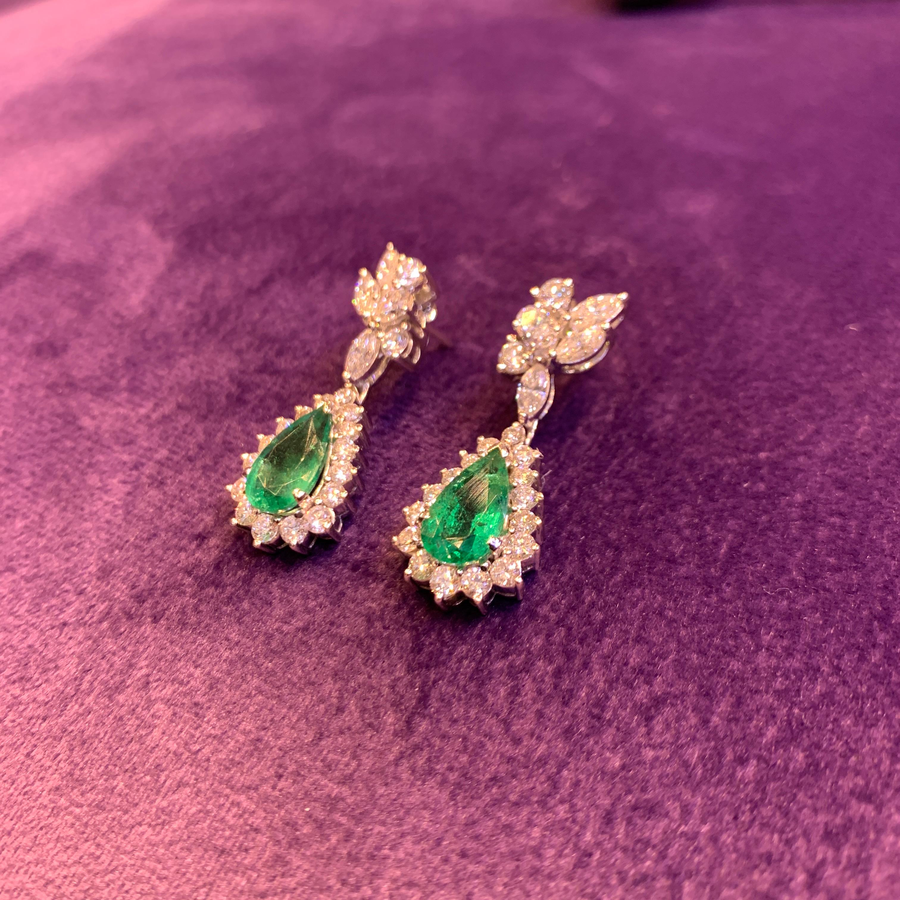 Emerald and Diamond Earrings For Sale 2