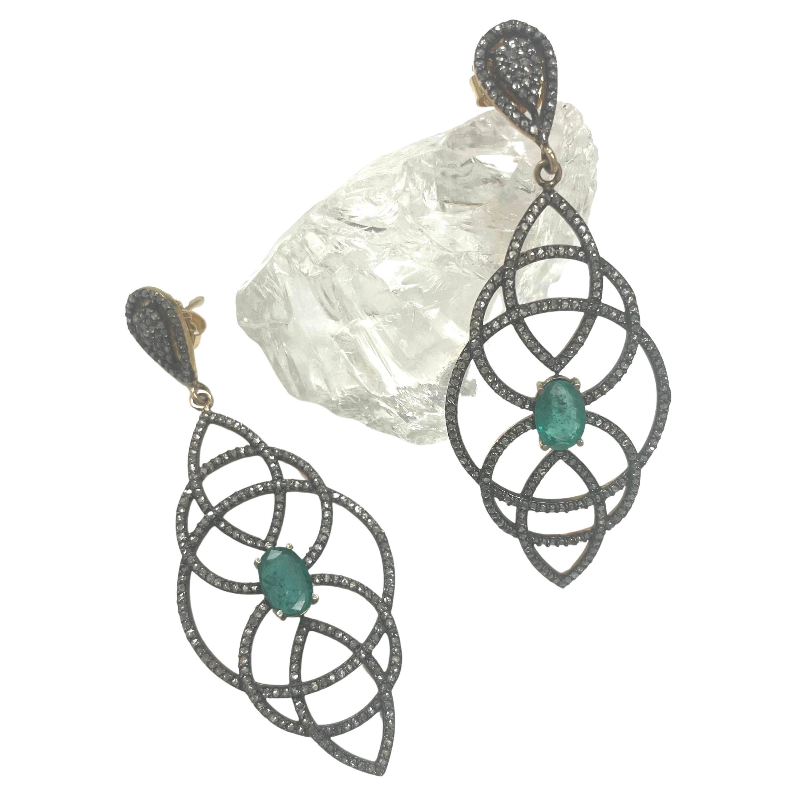 Emerald and Diamond Paradizia Earrings For Sale 2