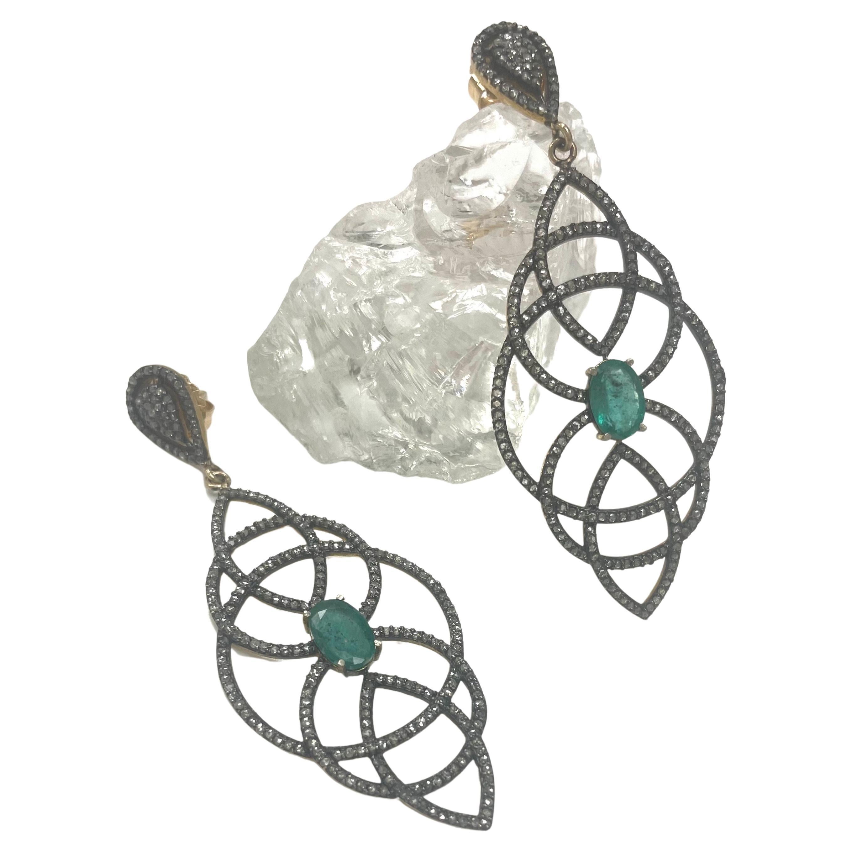 Emerald and Diamond Paradizia Earrings For Sale 3