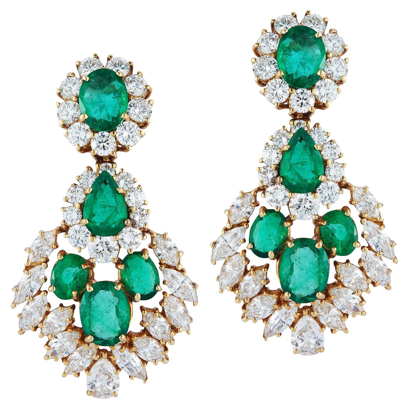Emerald Diamond Earrings For Sale at 1stDibs