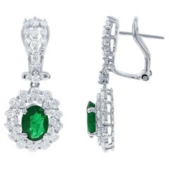 18k White Gold 1.67ct Emerald and 2.37ct Diamond Earrings