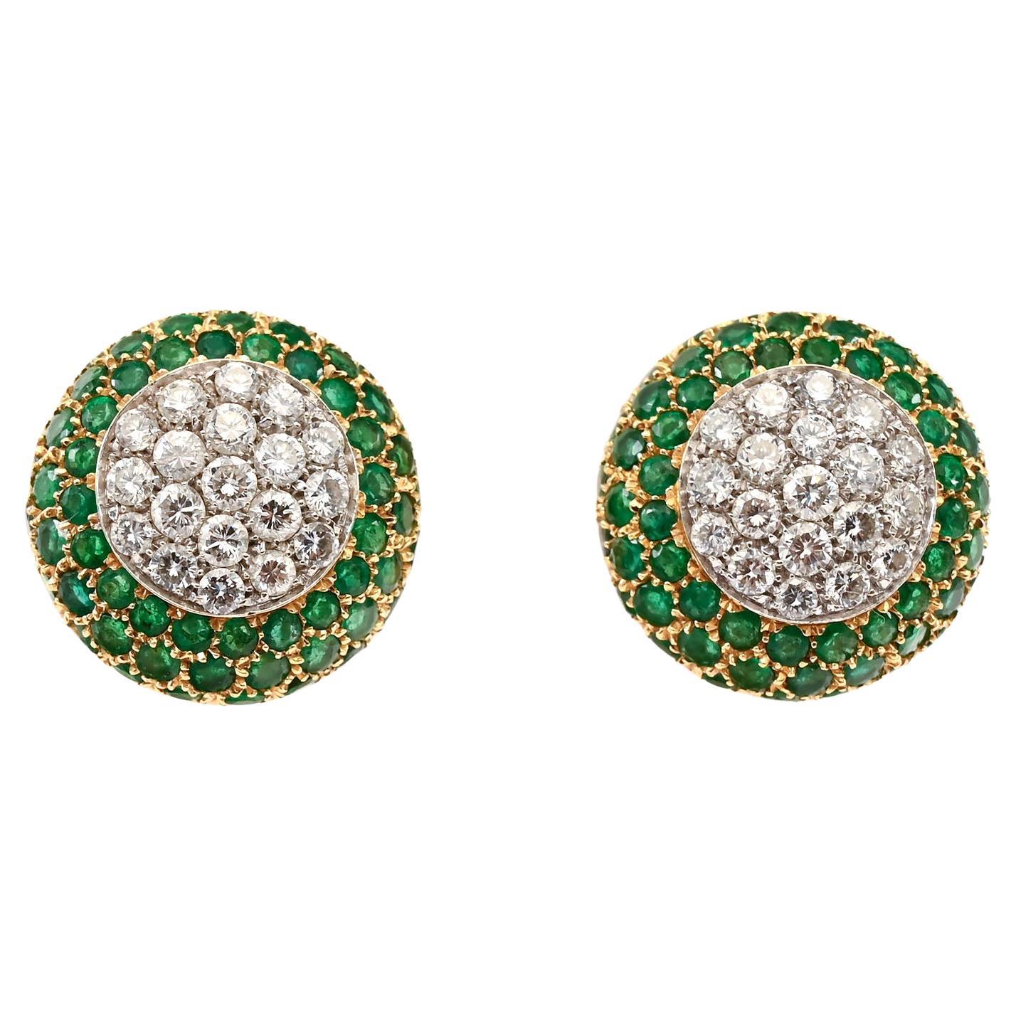Emerald and Diamond Earrings For Sale