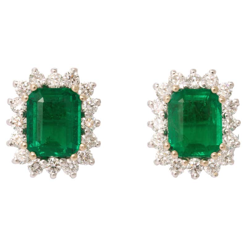 Emerald Cut Sapphire and Diamond Earrings For Sale at 1stDibs