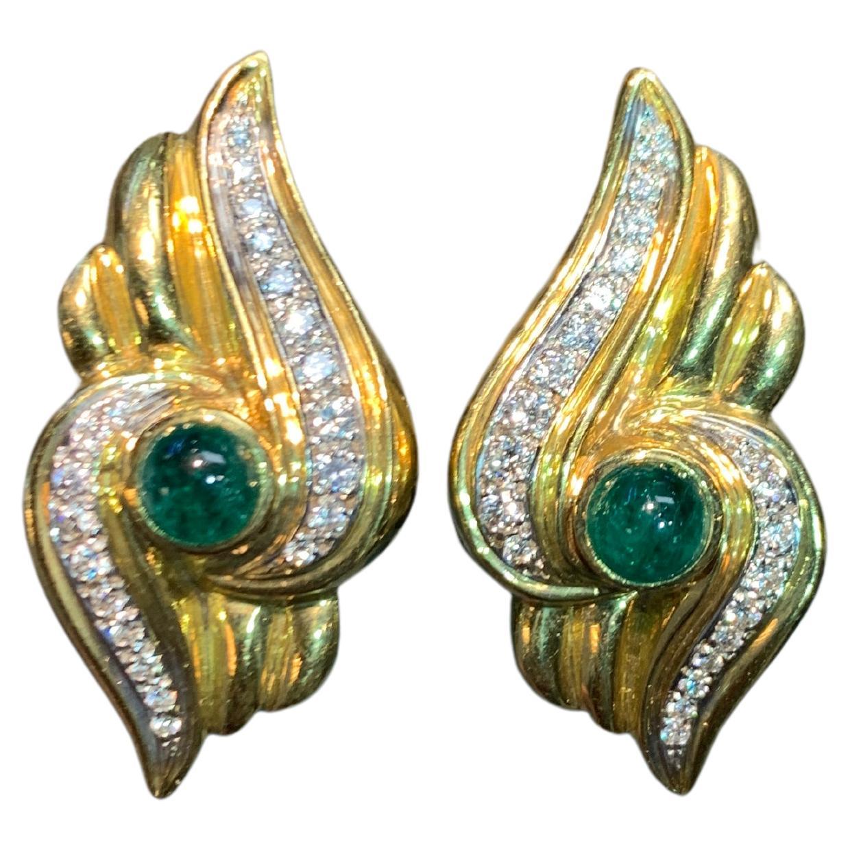 Emerald and Diamond Earrings  For Sale
