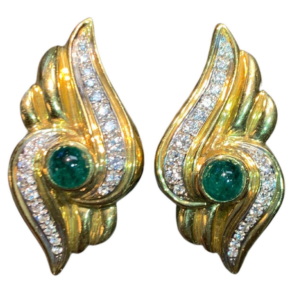 Emerald and Diamond Earrings For Sale