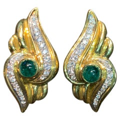 Retro Emerald and Diamond Earrings 