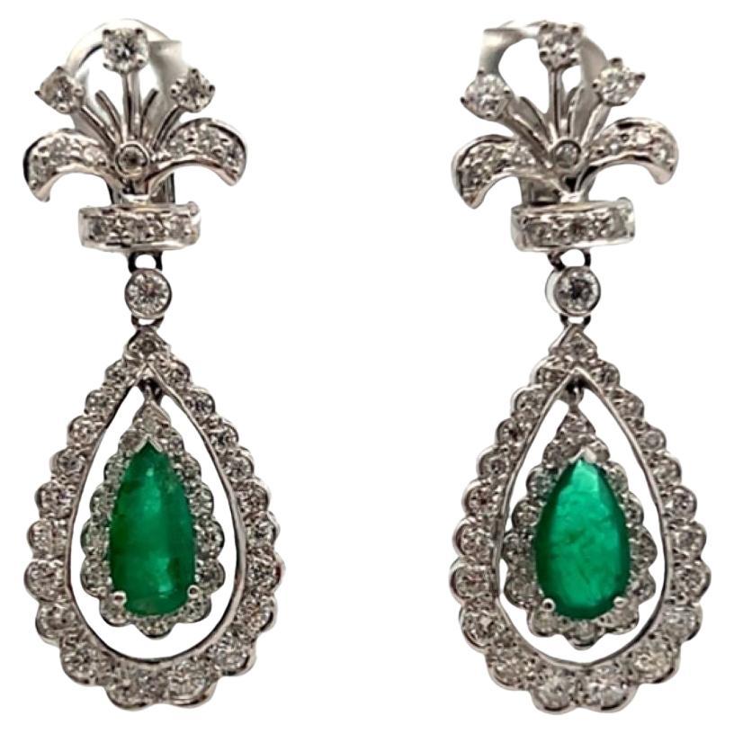 Emerald and Diamond Earrings For Sale