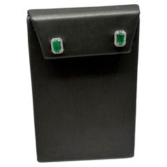 Emerald and Diamond Earrings in 14kt White Gold - 0.50ctw Emeralds, 0.10ctw Dia
