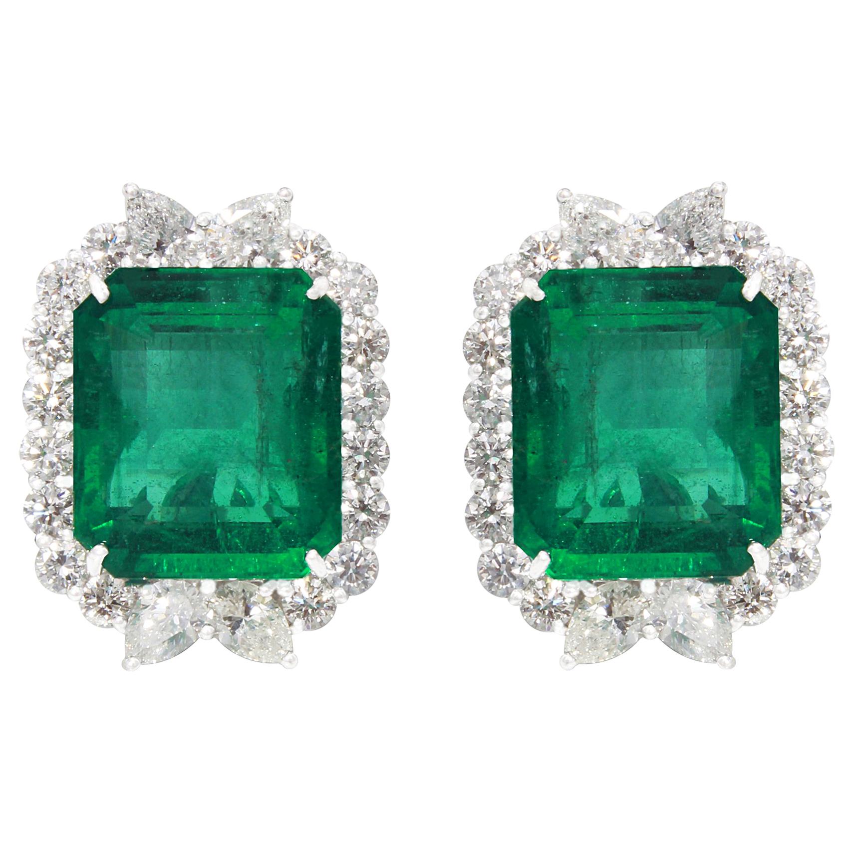 Emerald and Diamond Earrings in 18 Karat White Gold For Sale