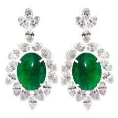 Emerald and Diamond Earrings in 18 Karat White Gold