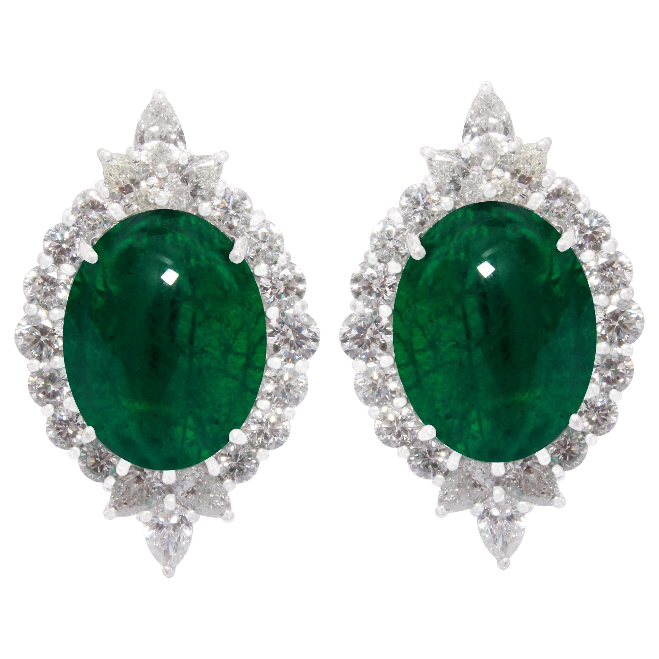 Emerald and Diamond Earrings in 18 Karat White Gold For Sale