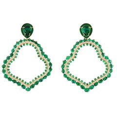 Emerald and Diamond Earrings in 18 Karat Yellow Gold