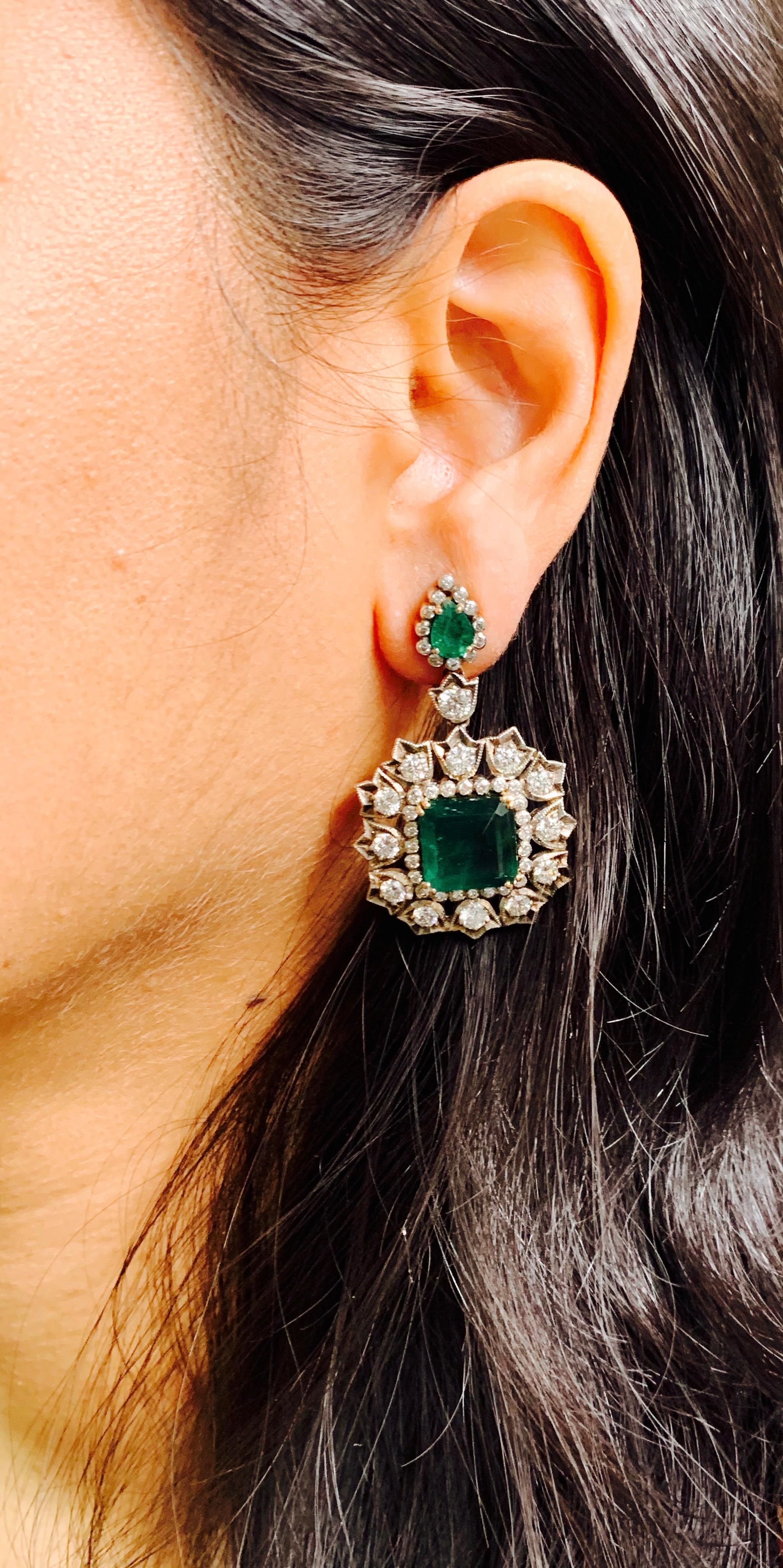 Emerald and Diamond Earrings in 18 Karat White Gold 6
