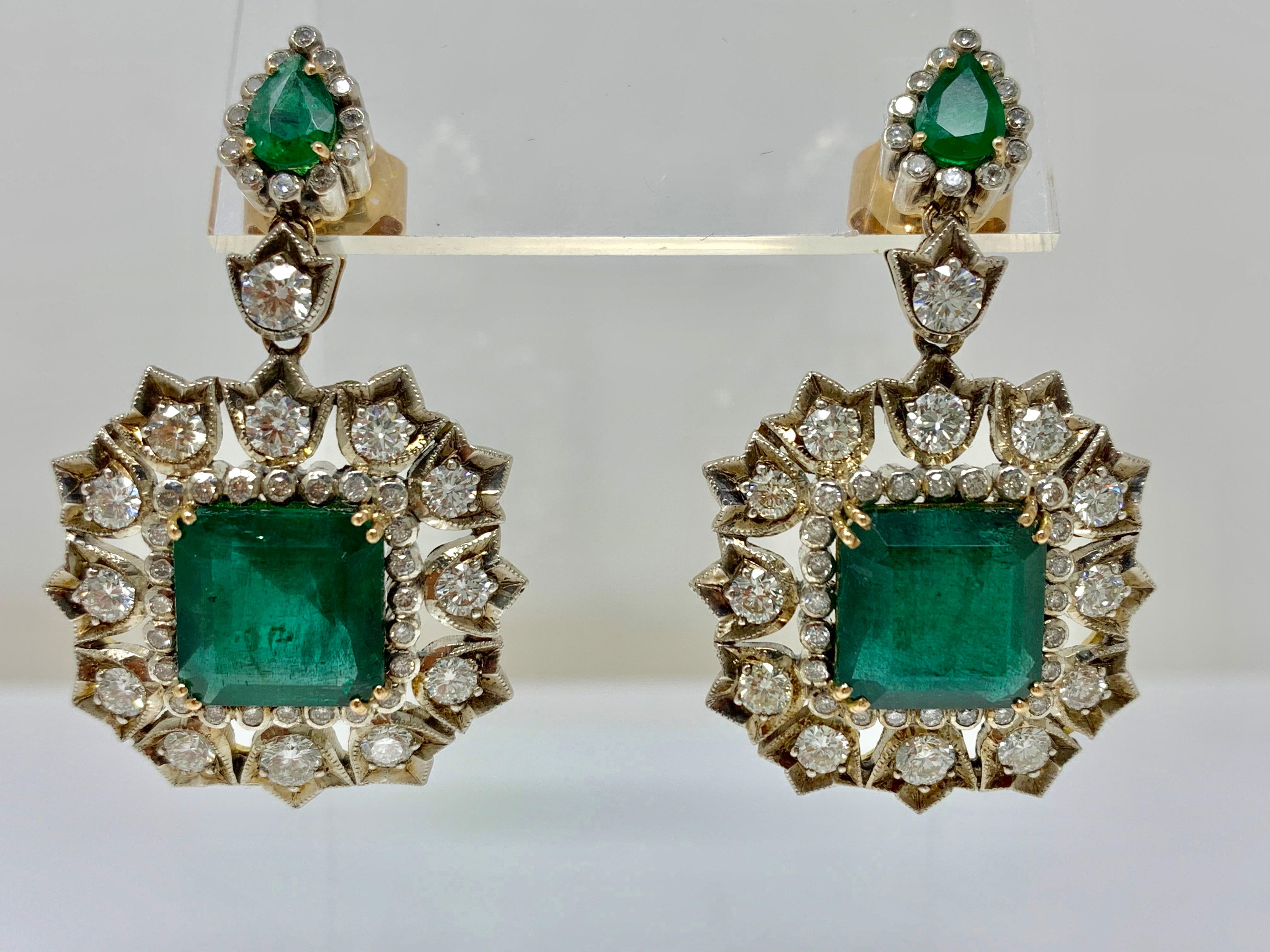 Women's Emerald and Diamond Earrings in 18 Karat White Gold