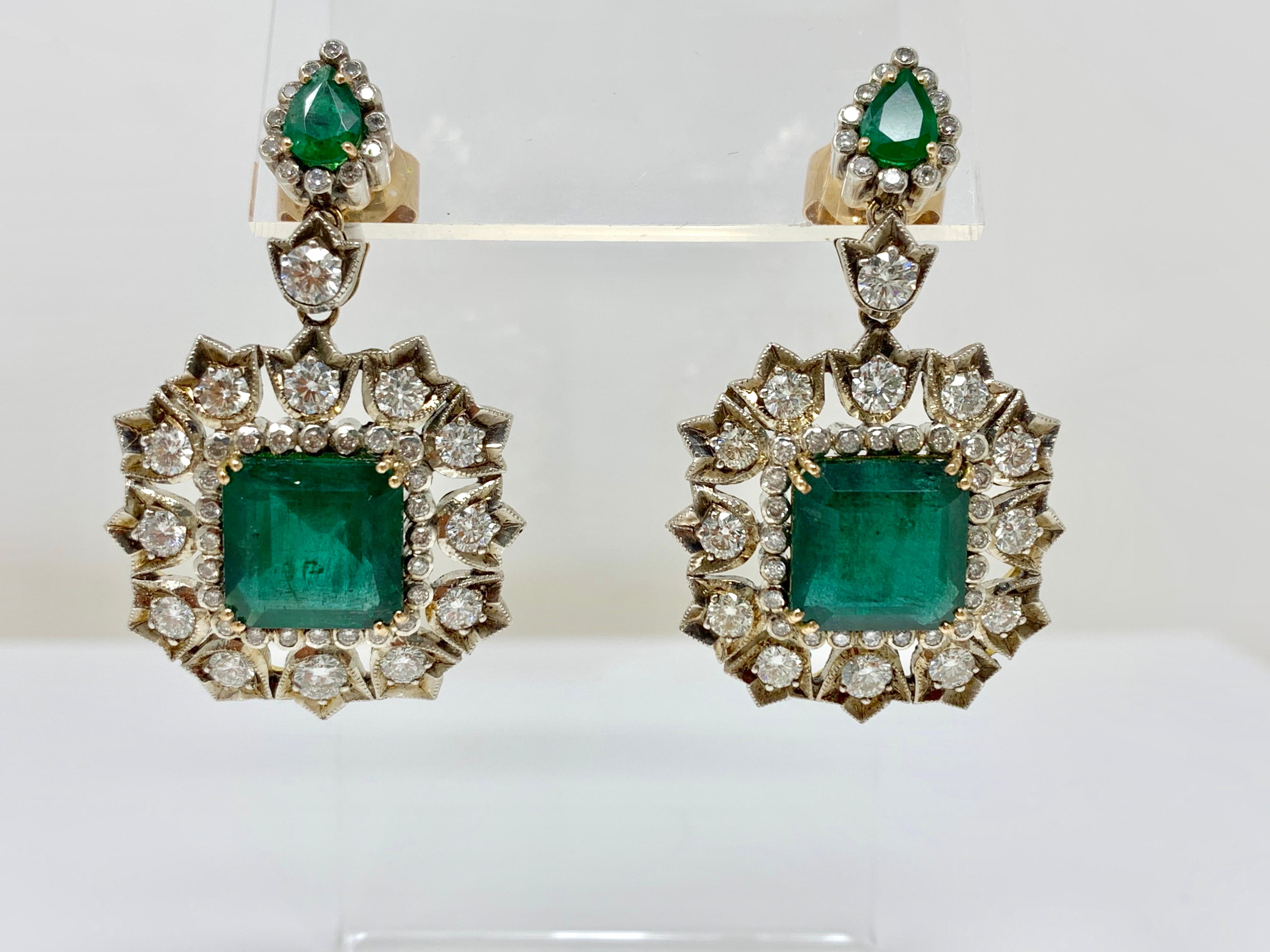 Emerald and Diamond Earrings in 18 Karat White Gold 2