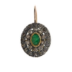 21st Century 9 Karat Rose Gold Emerald and Diamond Oval Cesellato Drop Earrings
