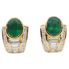 Emerald and Diamond Earrings set in 18K Gold Settings
