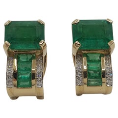 Emerald and Diamond Earrings Set in 18k Gold Settings